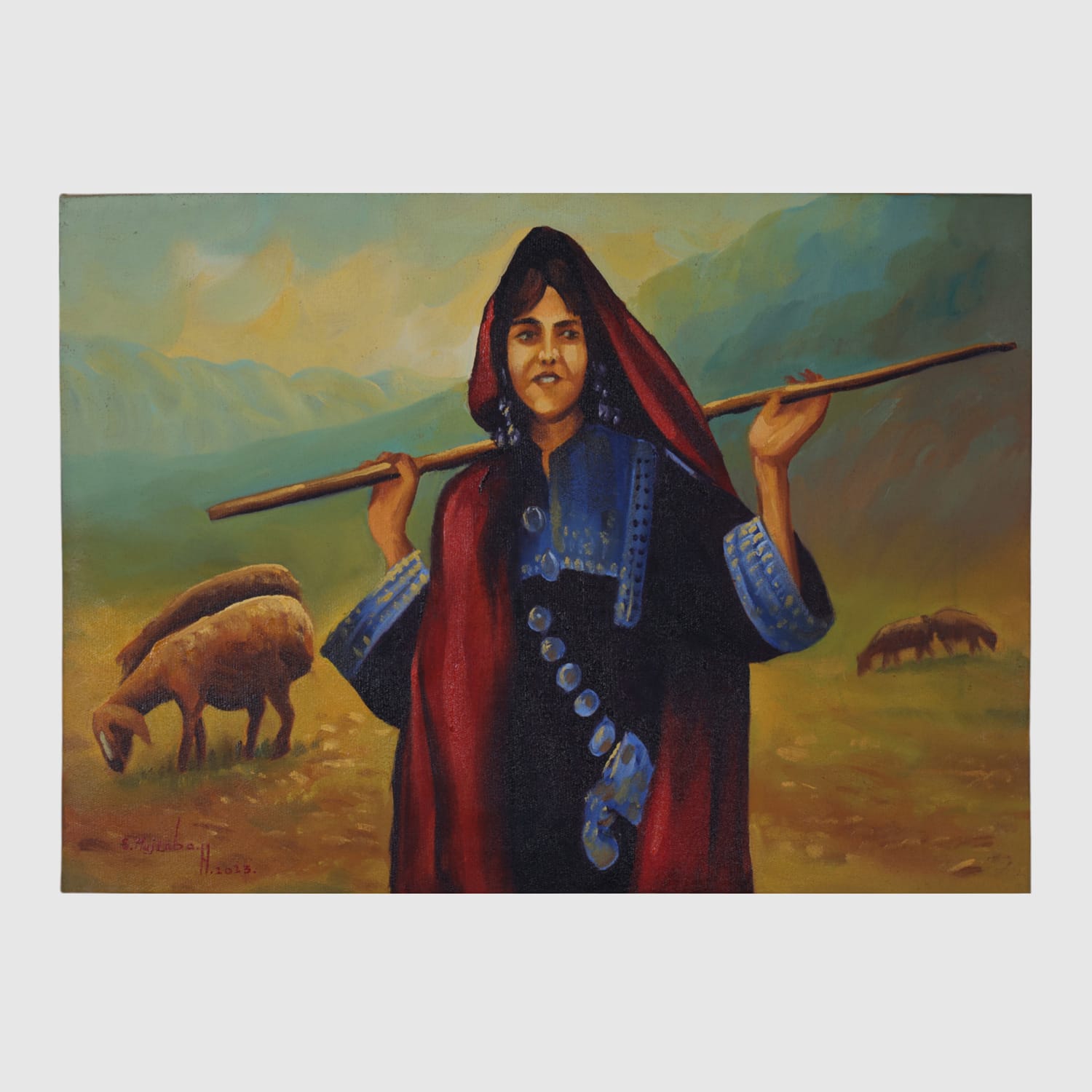 The Shepherd Girl  Hand-Painted Afghan Oil Painting