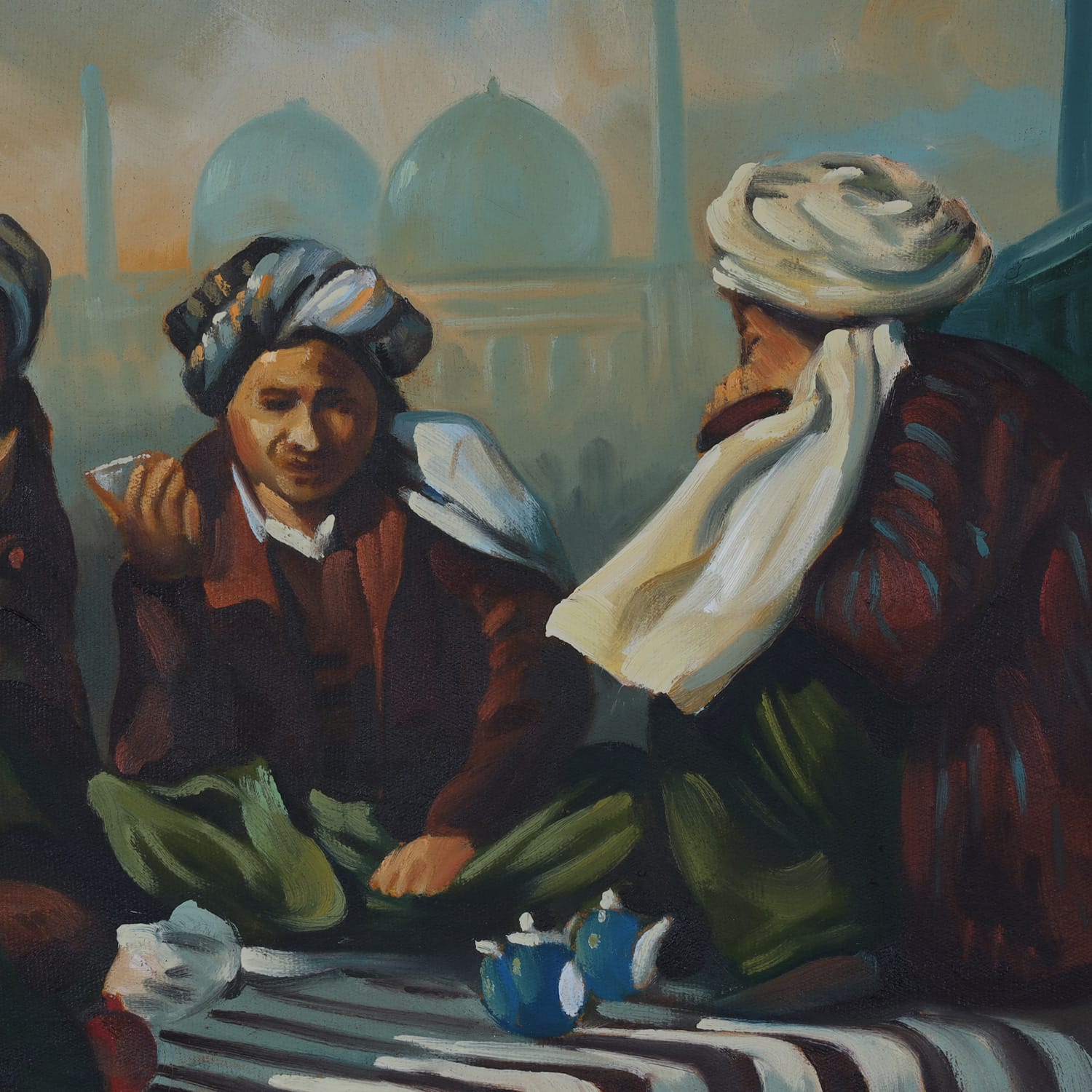 Mazar Sharifi Friends Gathering – Afghan Oil Painting