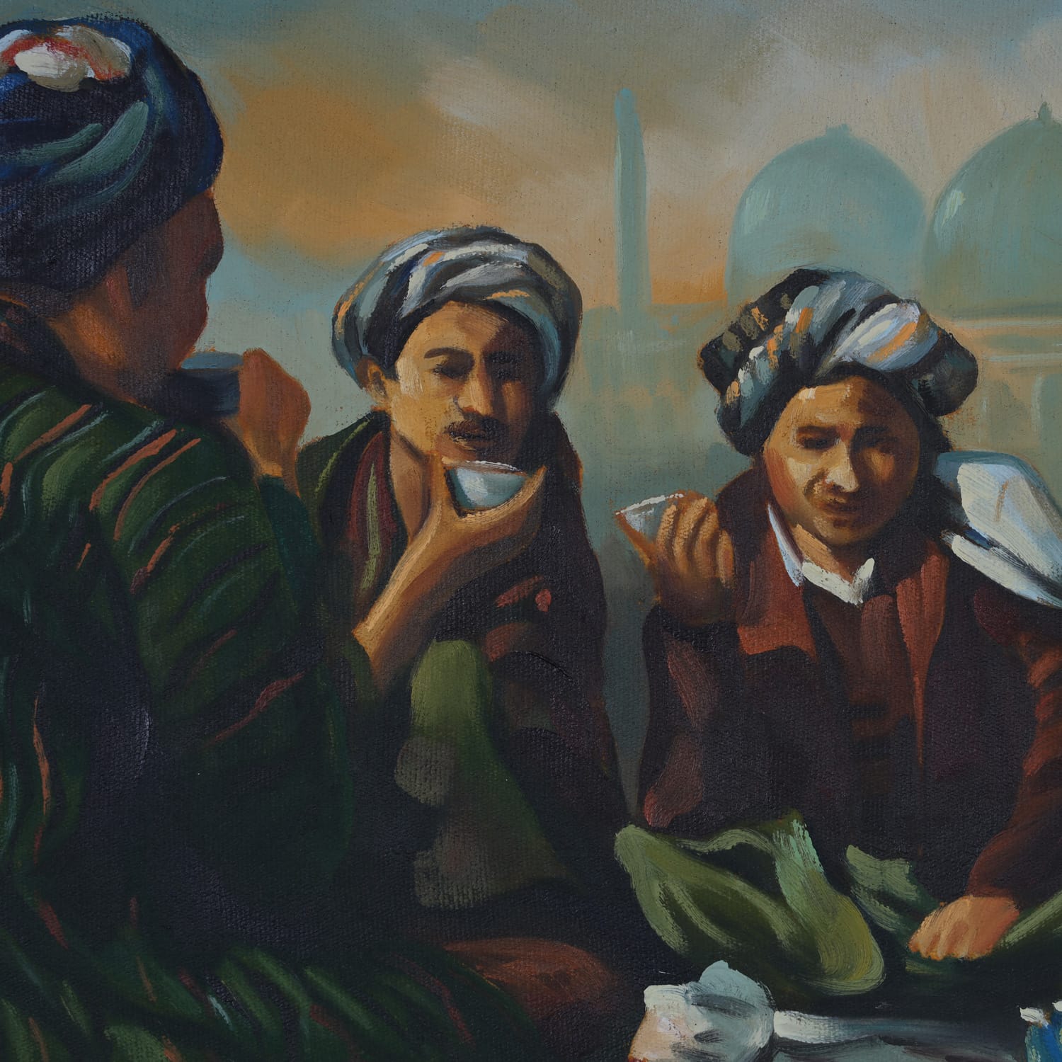 Mazar Sharifi Friends Gathering – Afghan Oil Painting
