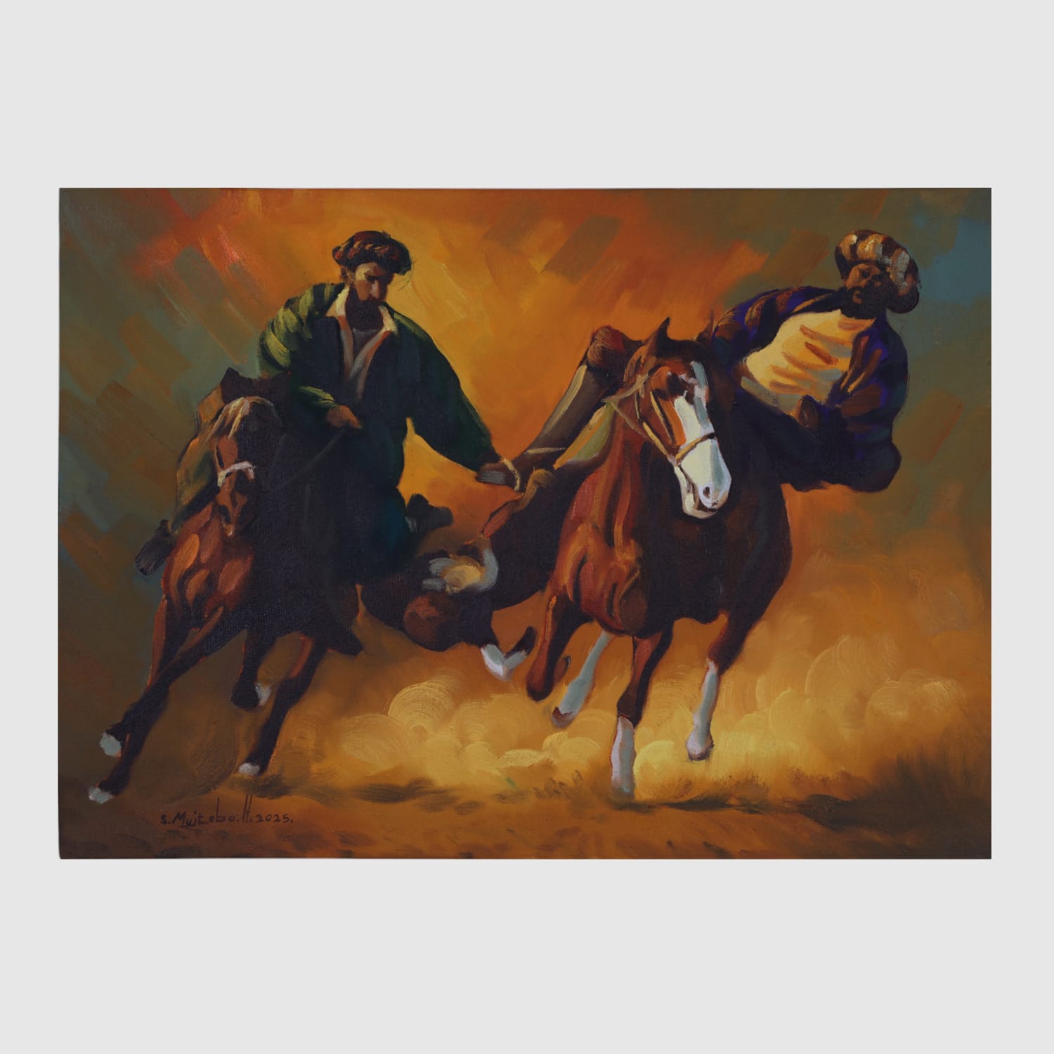 Buzkashi Warriors, Original Afghan Oil Painting (16 x 22 Inches)