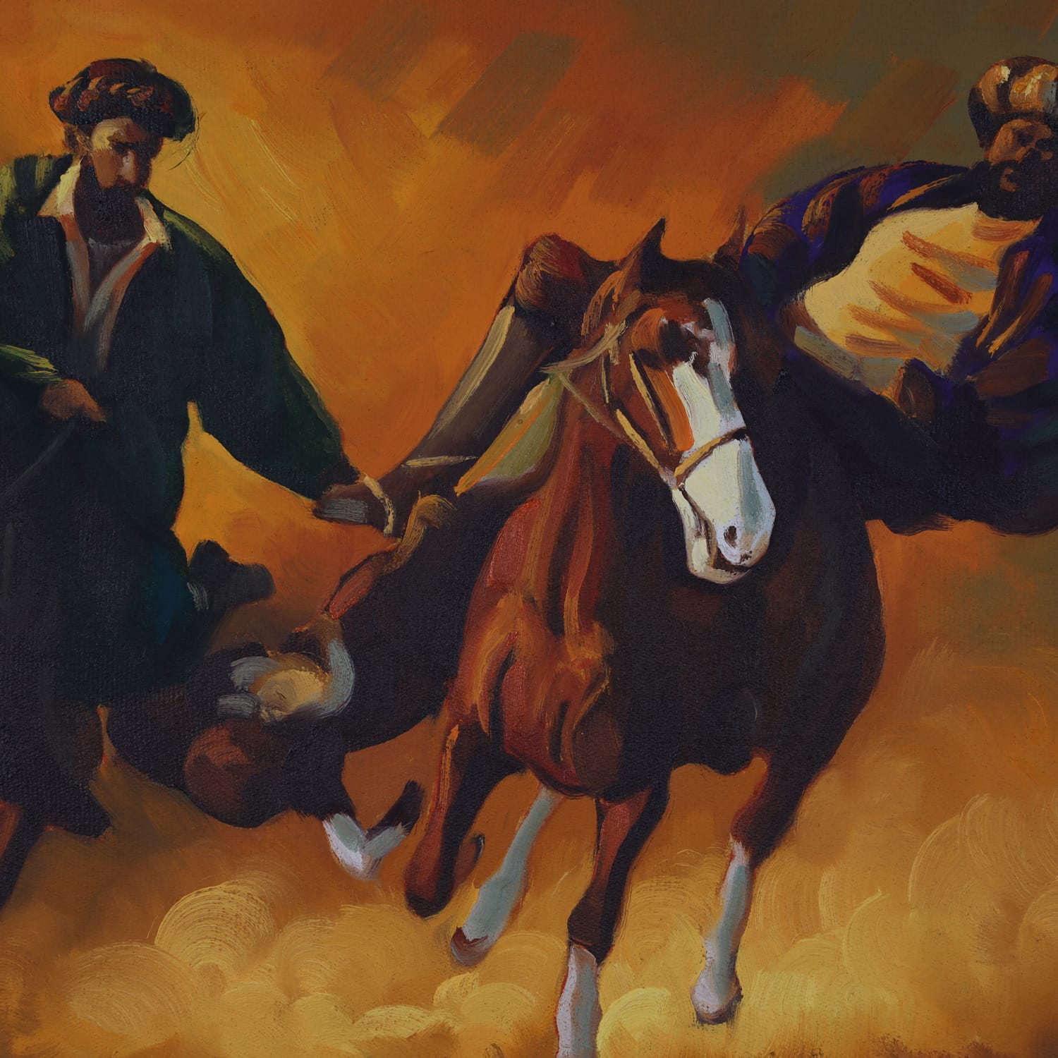 Buzkashi Warriors, Original Afghan Oil Painting (16 x 22 Inches)