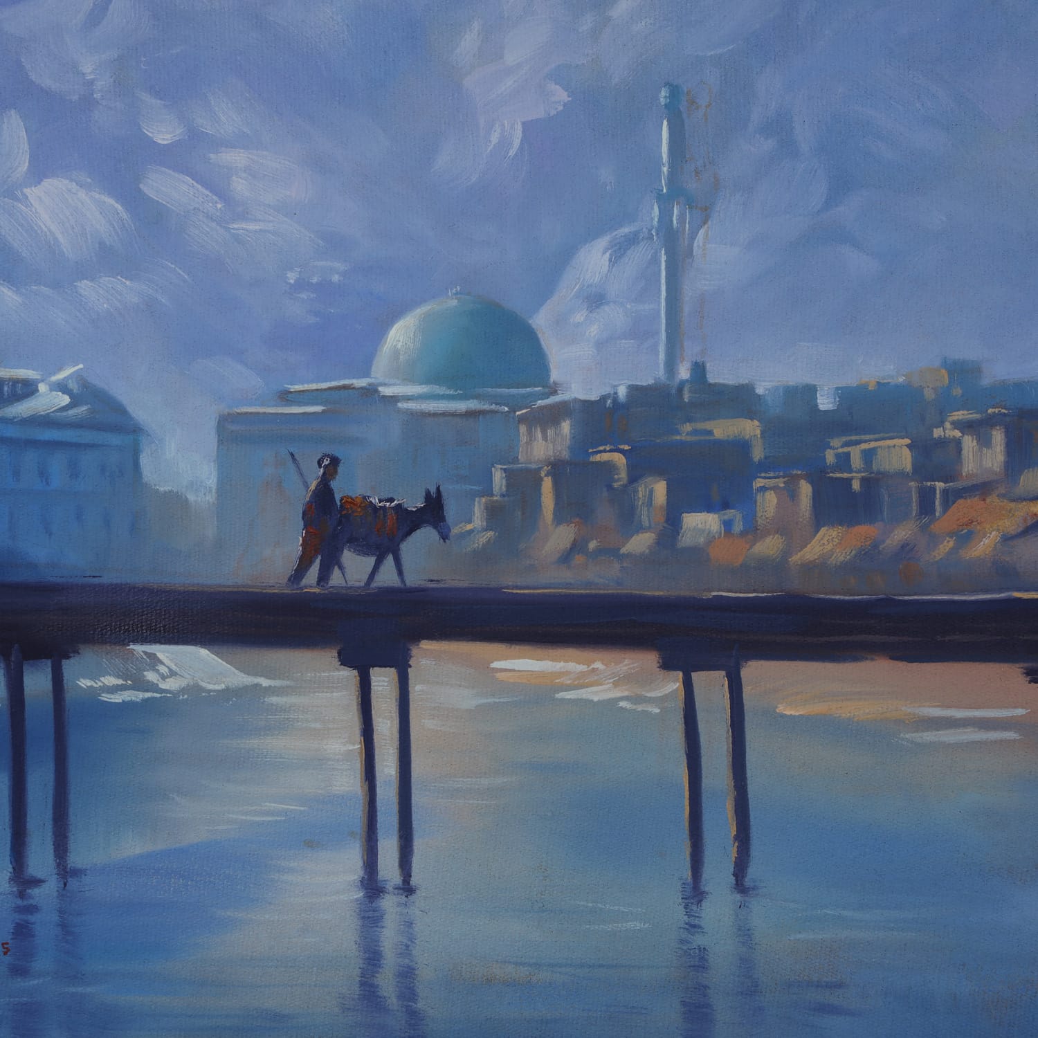 Kabul Serenity Masjid Pul-e-Kheshti Oil Painting (16 x 22 Inches)