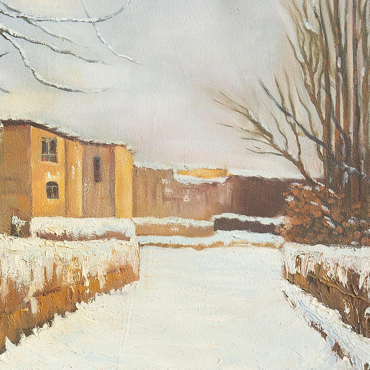 Afghan Village Winter Artwork | Snowfall Landscape Painting