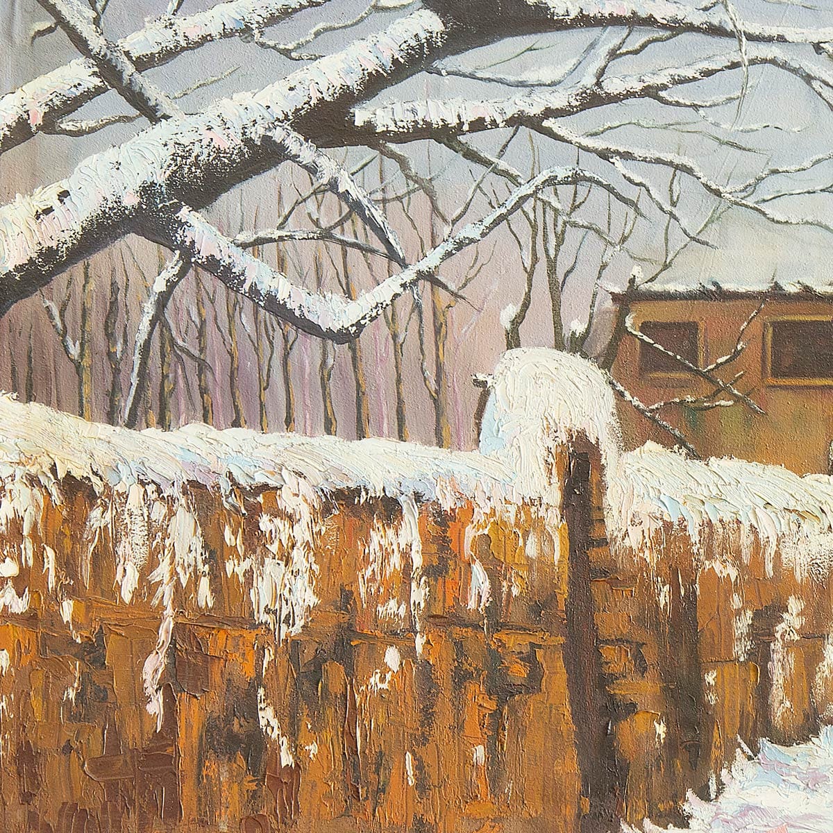 Afghan Village Winter Artwork | Snowfall Landscape Painting