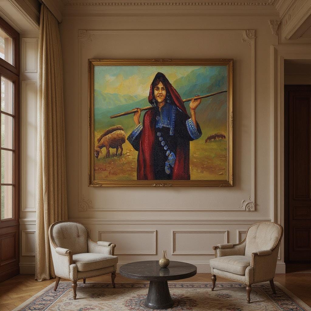 The Shepherd Girl  Hand-Painted Afghan Oil Painting