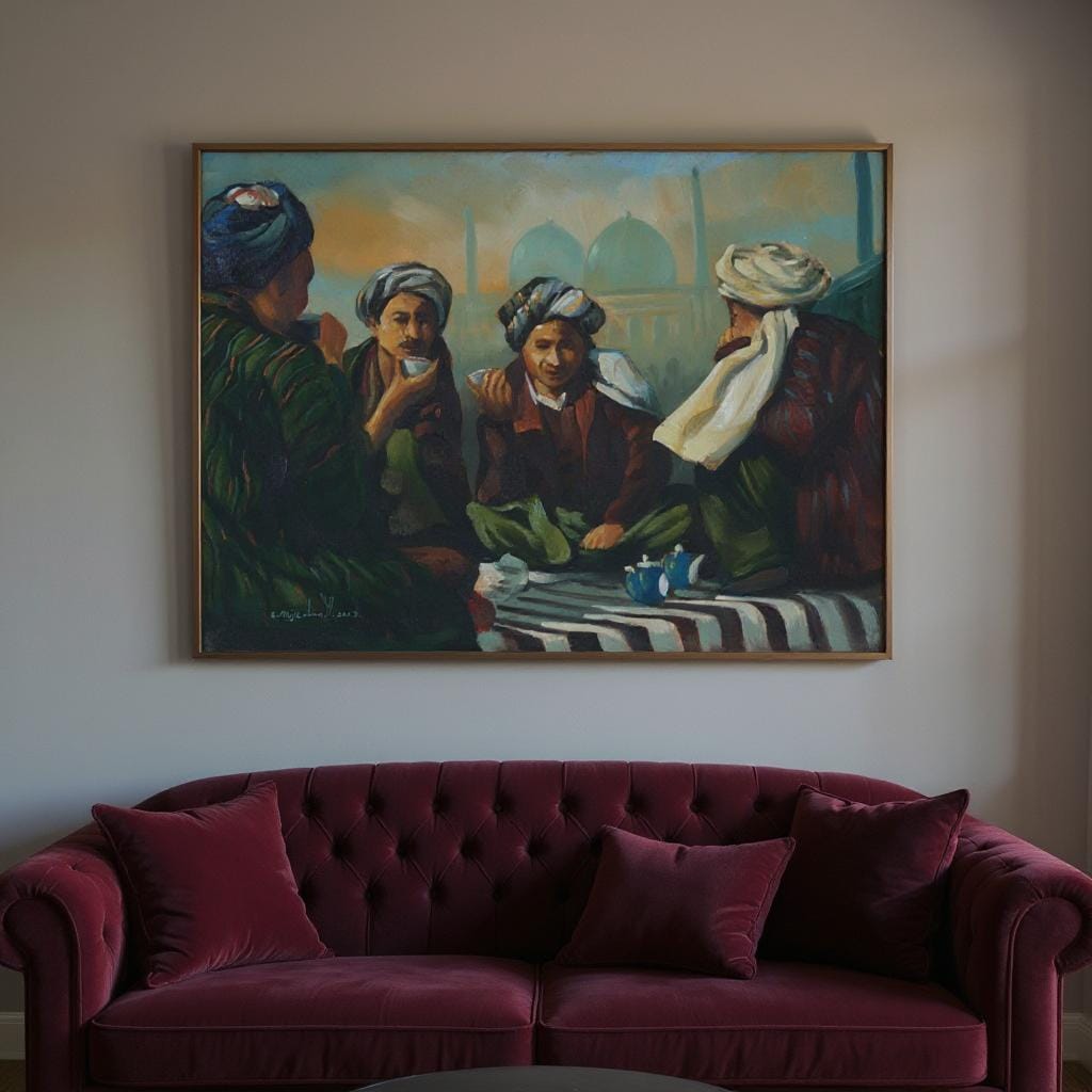 Mazar Sharifi Friends Gathering – Afghan Oil Painting