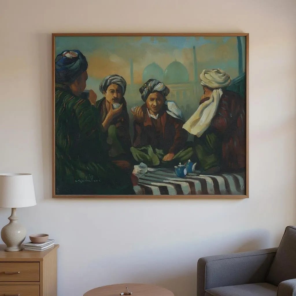 Mazar Sharifi Friends Gathering – Afghan Oil Painting