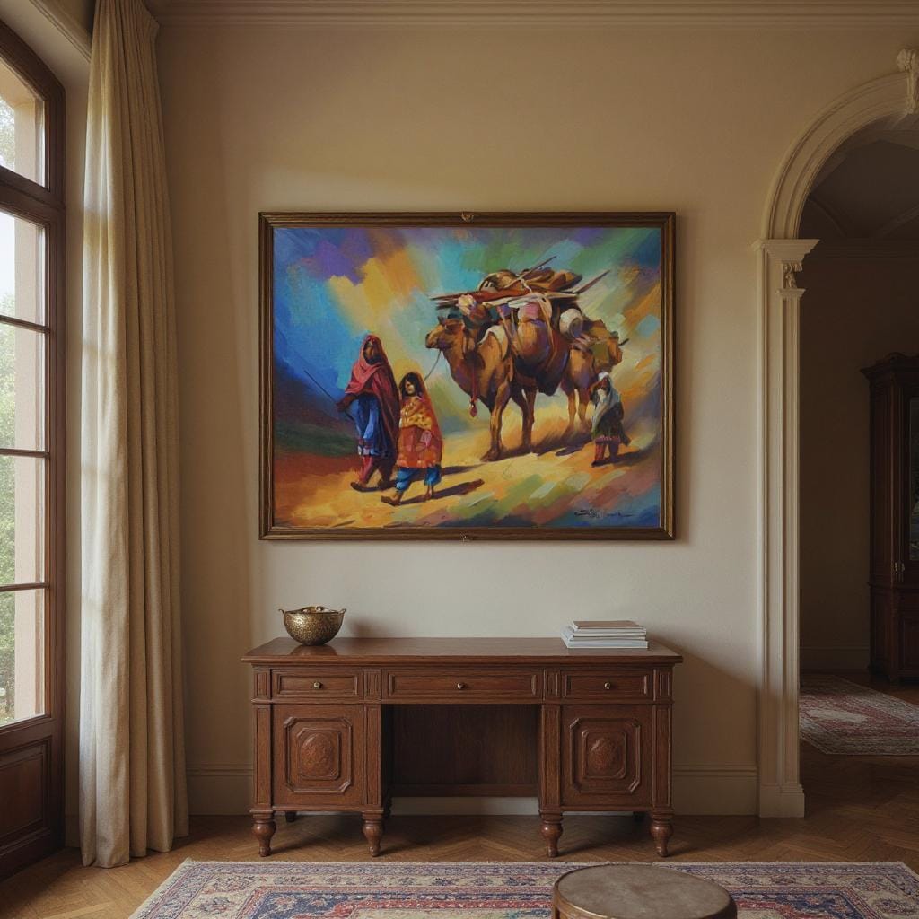 Oil Painting of Camel Caravan  Traditional Afghan