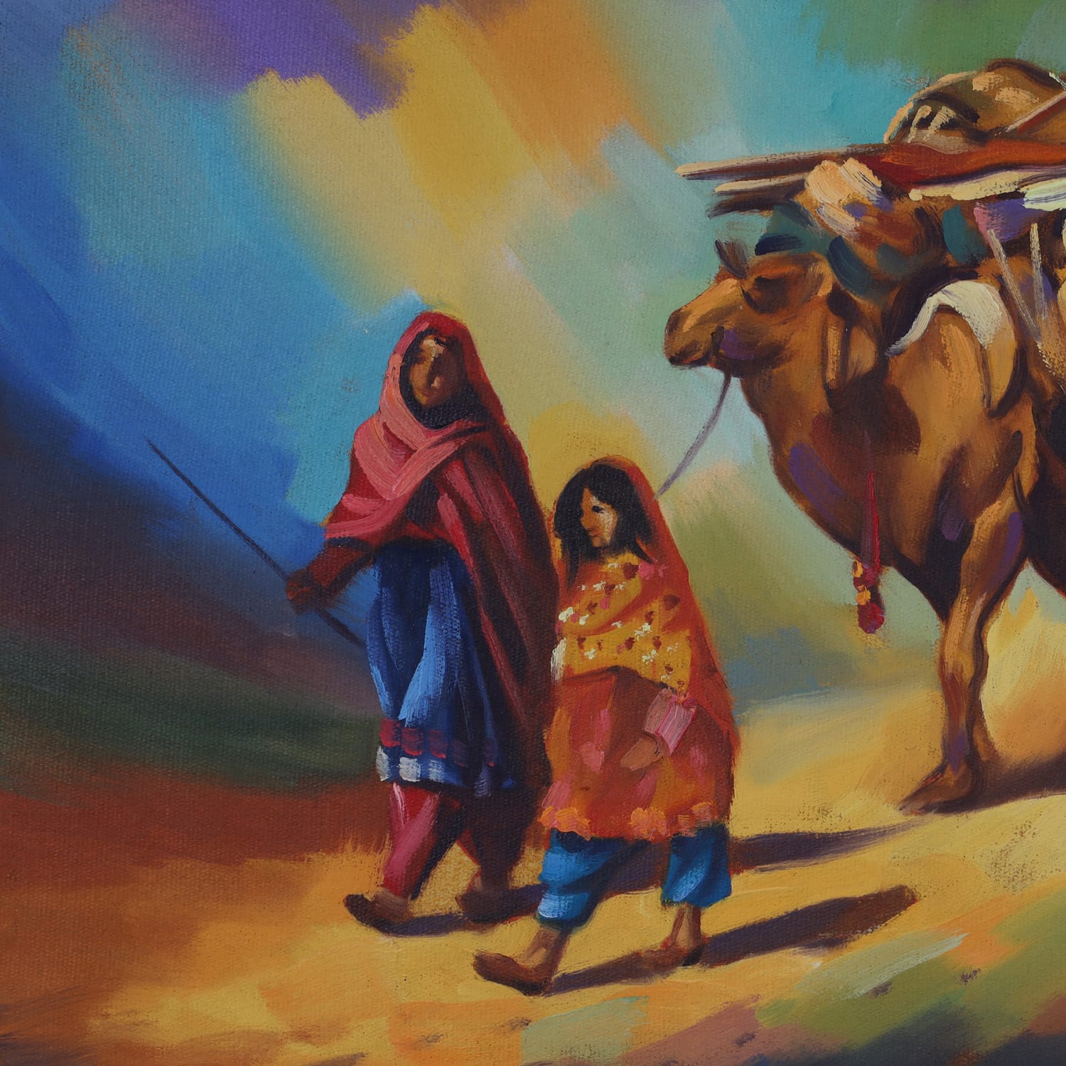 Oil Painting of Camel Caravan  Traditional Afghan