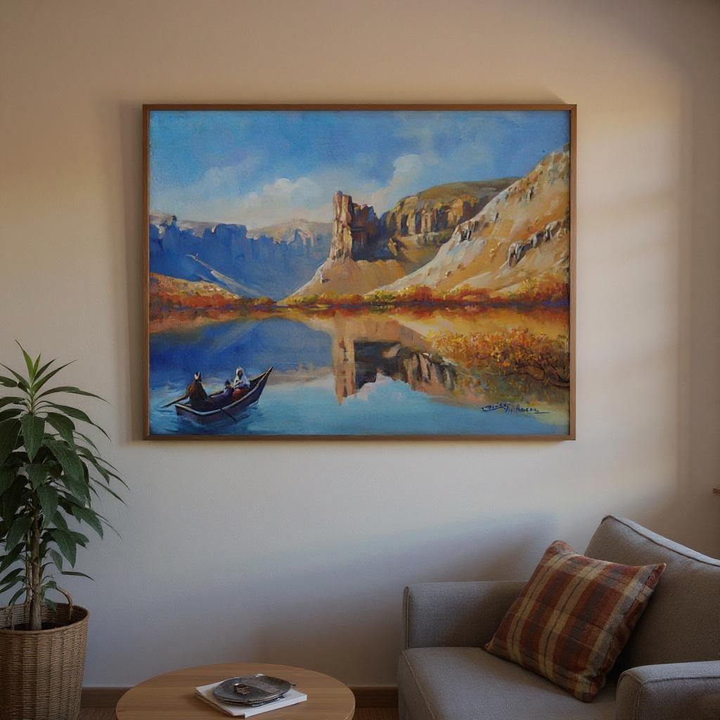 Oil Painting Band-e-Amir Serene Afghan Landscape