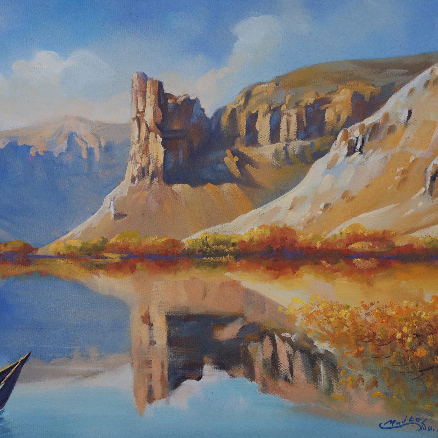 Oil Painting Band-e-Amir Serene Afghan Landscape