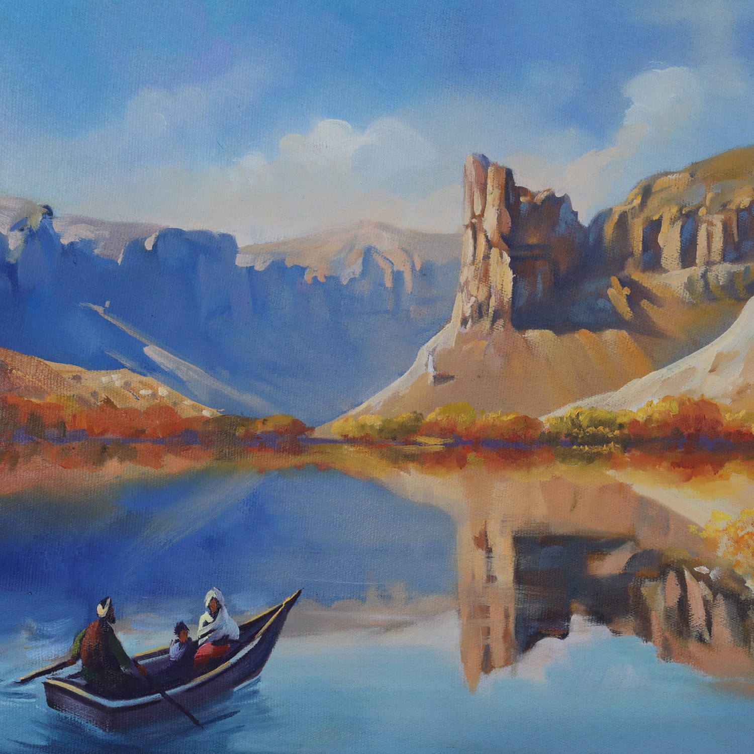 Oil Painting Band-e-Amir Serene Afghan Landscape