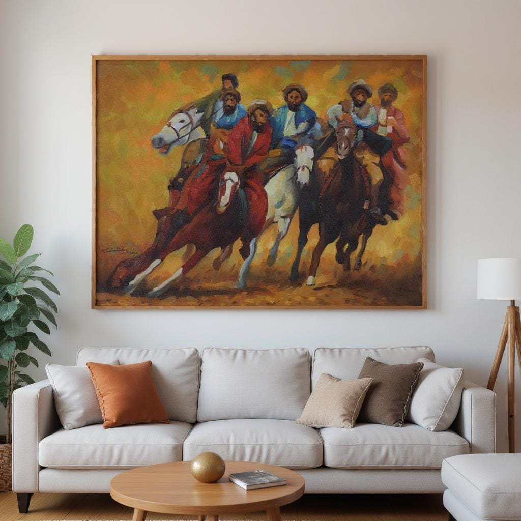 Oil Painting Buzkashi