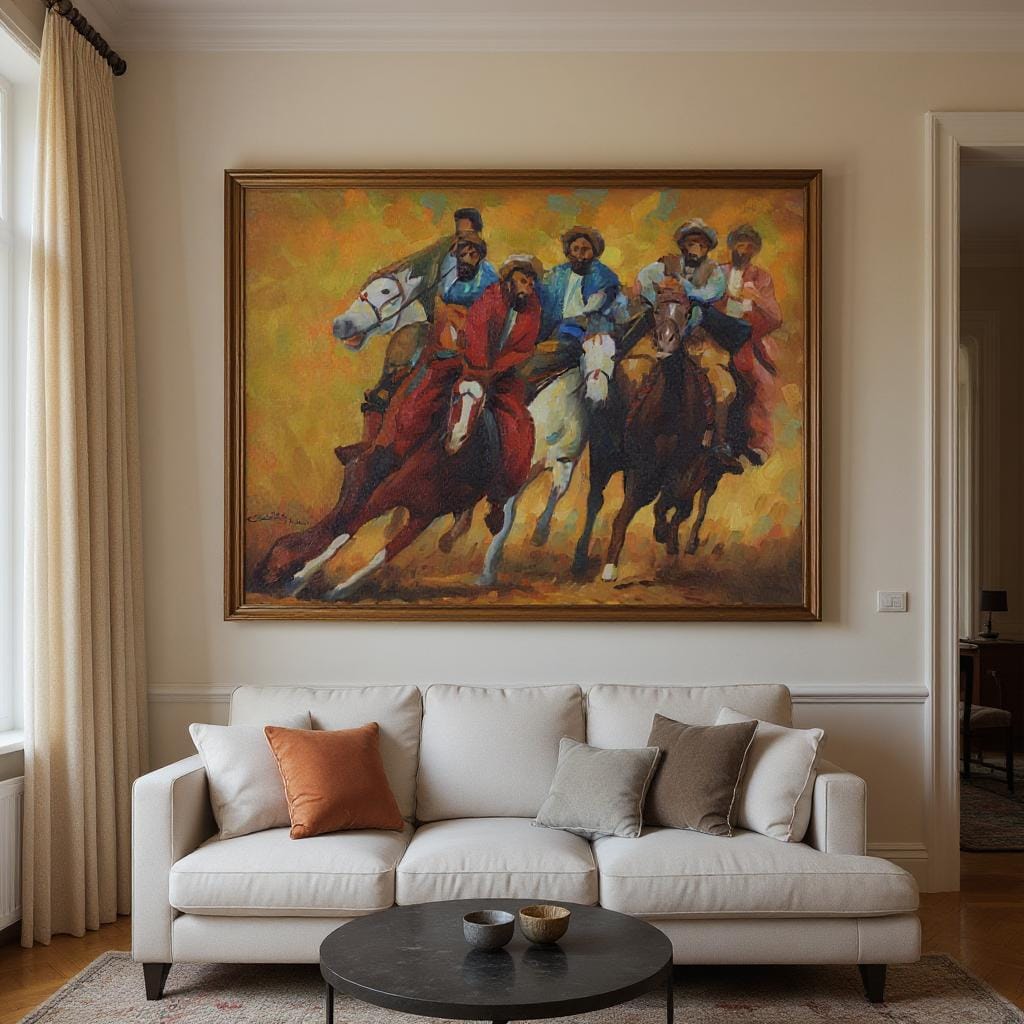 Oil Painting Buzkashi