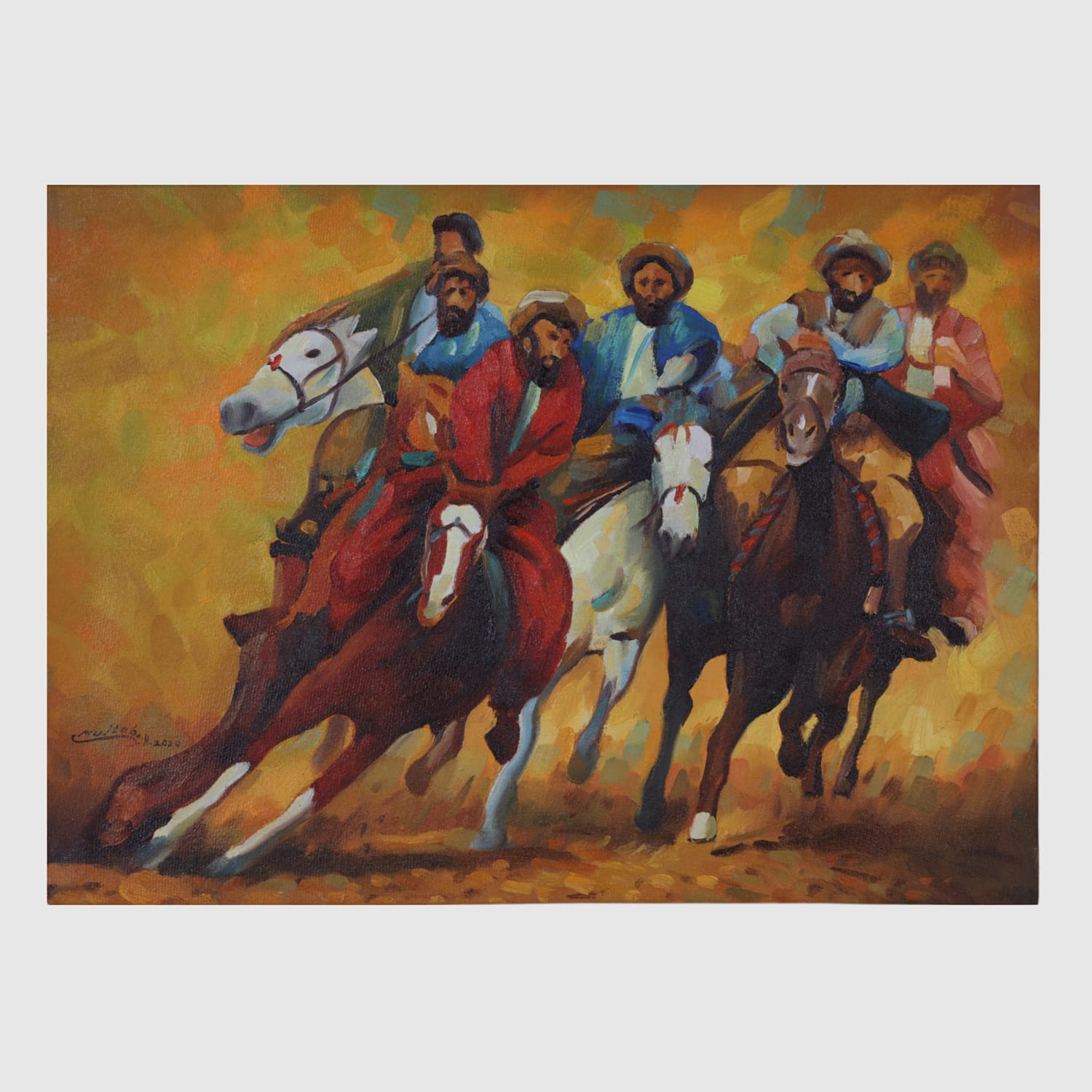 Oil Painting Buzkashi
