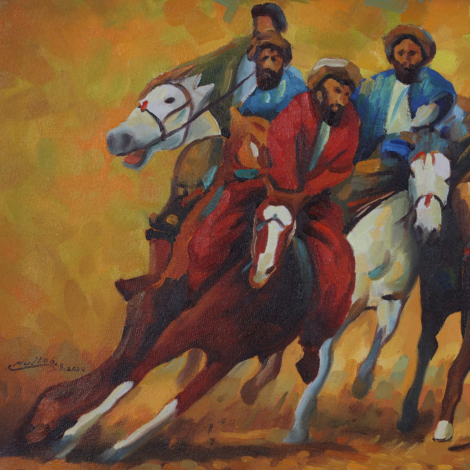 Oil Painting Buzkashi