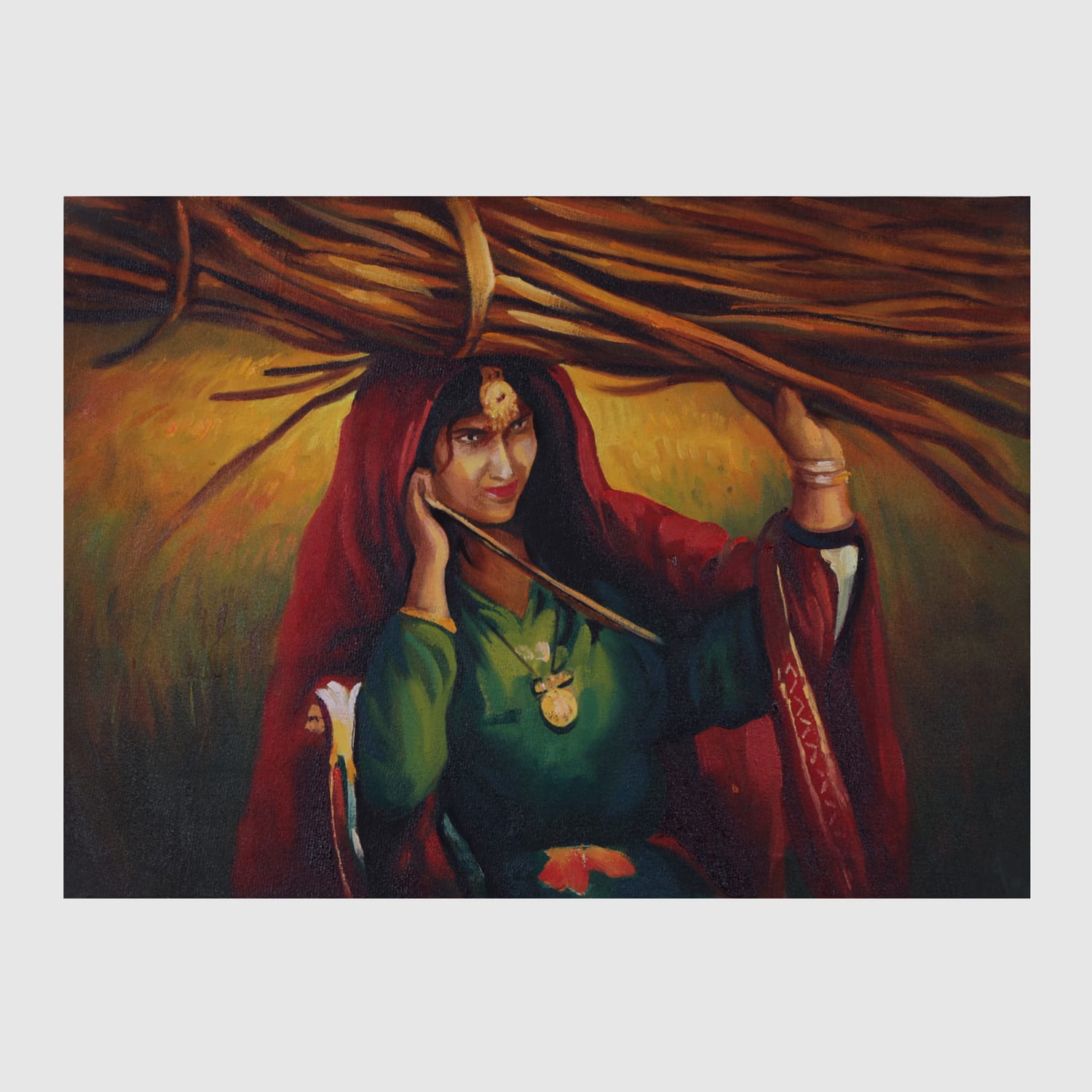 Oil Painting of Village Girl Traditional Afghan