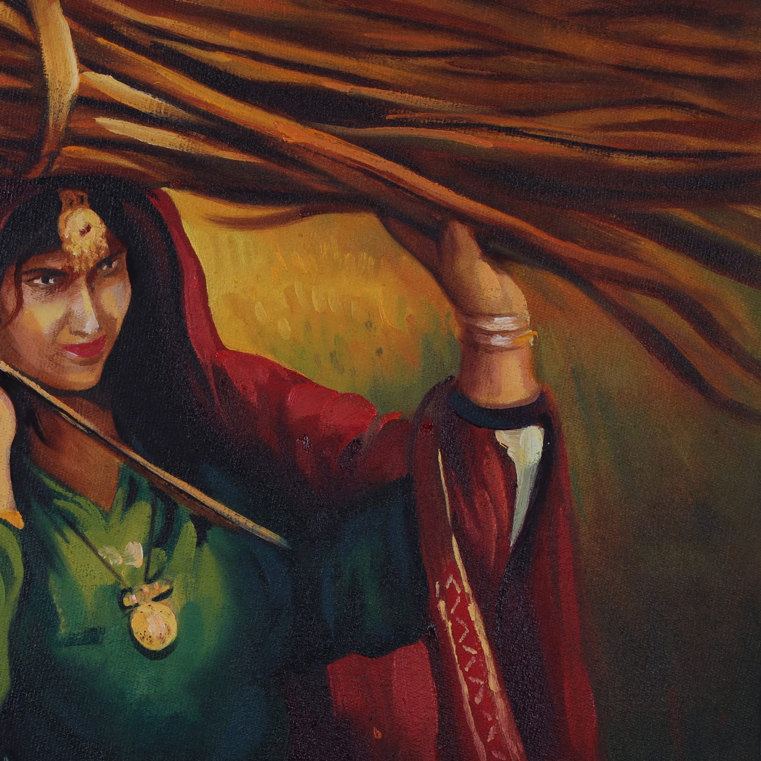Oil Painting of Village Girl Traditional Afghan