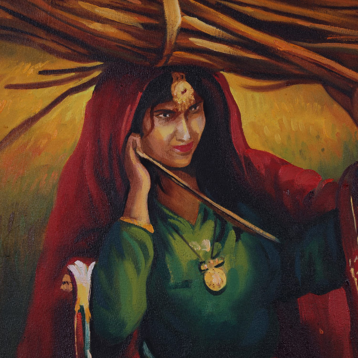 Oil Painting of Village Girl Traditional Afghan