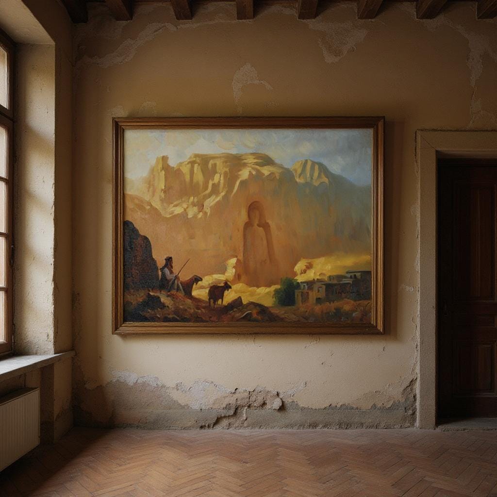 Oil Painting of Bamiyan Buddha