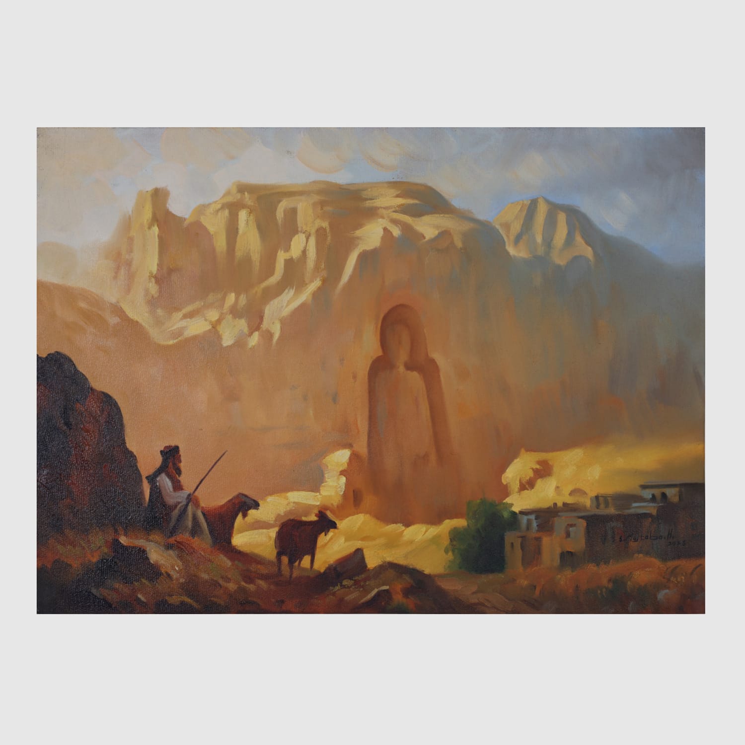 Oil Painting of Bamiyan Buddha