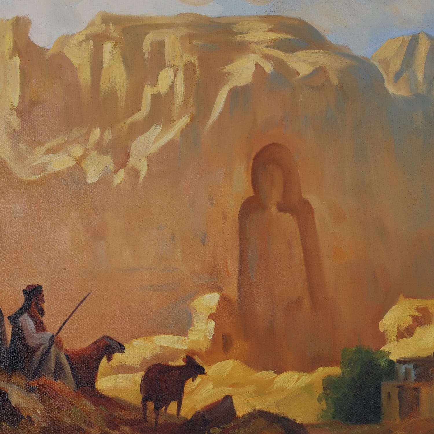 Oil Painting of Bamiyan Buddha