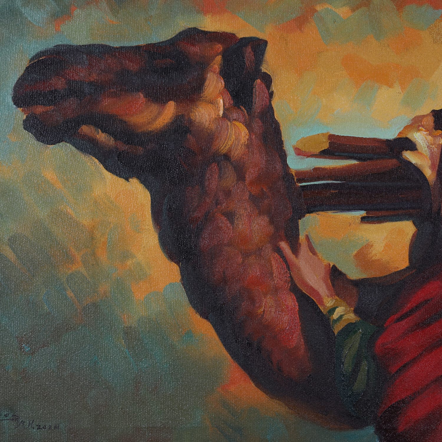 Oil Painting Afghan Girl and Camel Traditional Nomadic Life