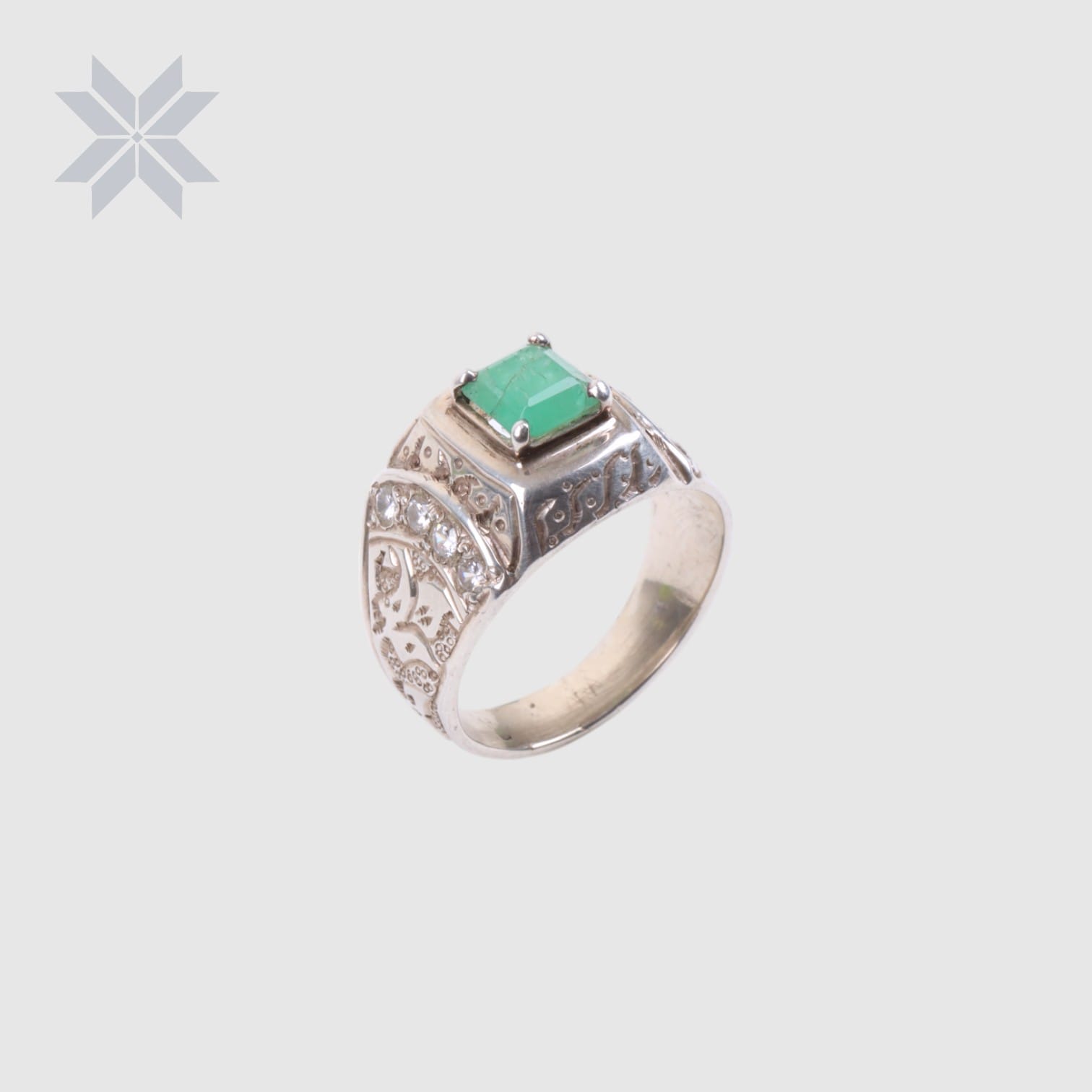 Emerald Stone Men's Ring – 925 Sterling Silver