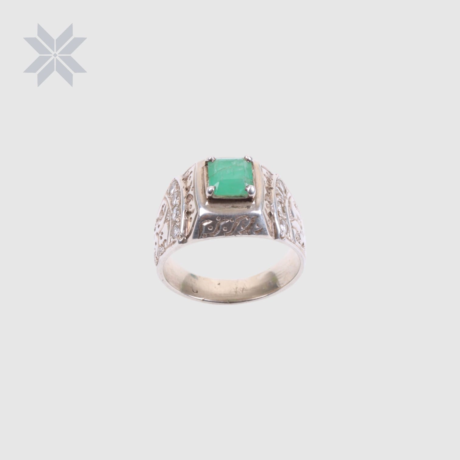 Emerald Stone Men's Ring – 925 Sterling Silver