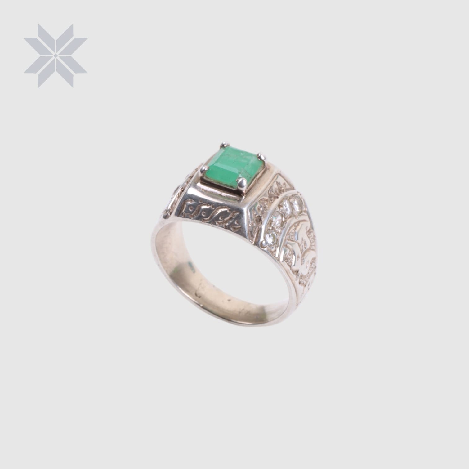 Emerald Stone Men's Ring – 925 Sterling Silver