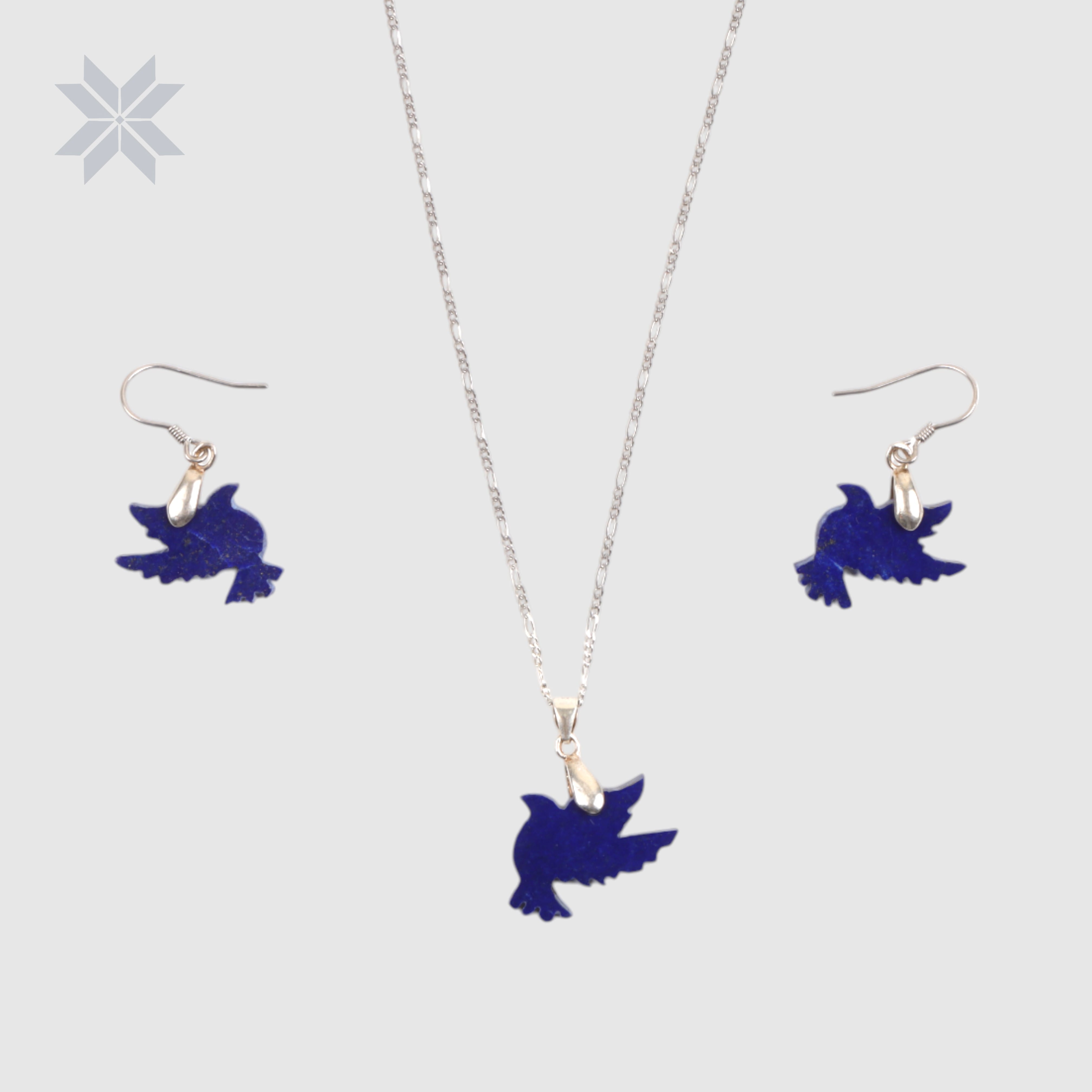 Lapis Lazuli Dove Set Handcrafted with Silver, Lightweight