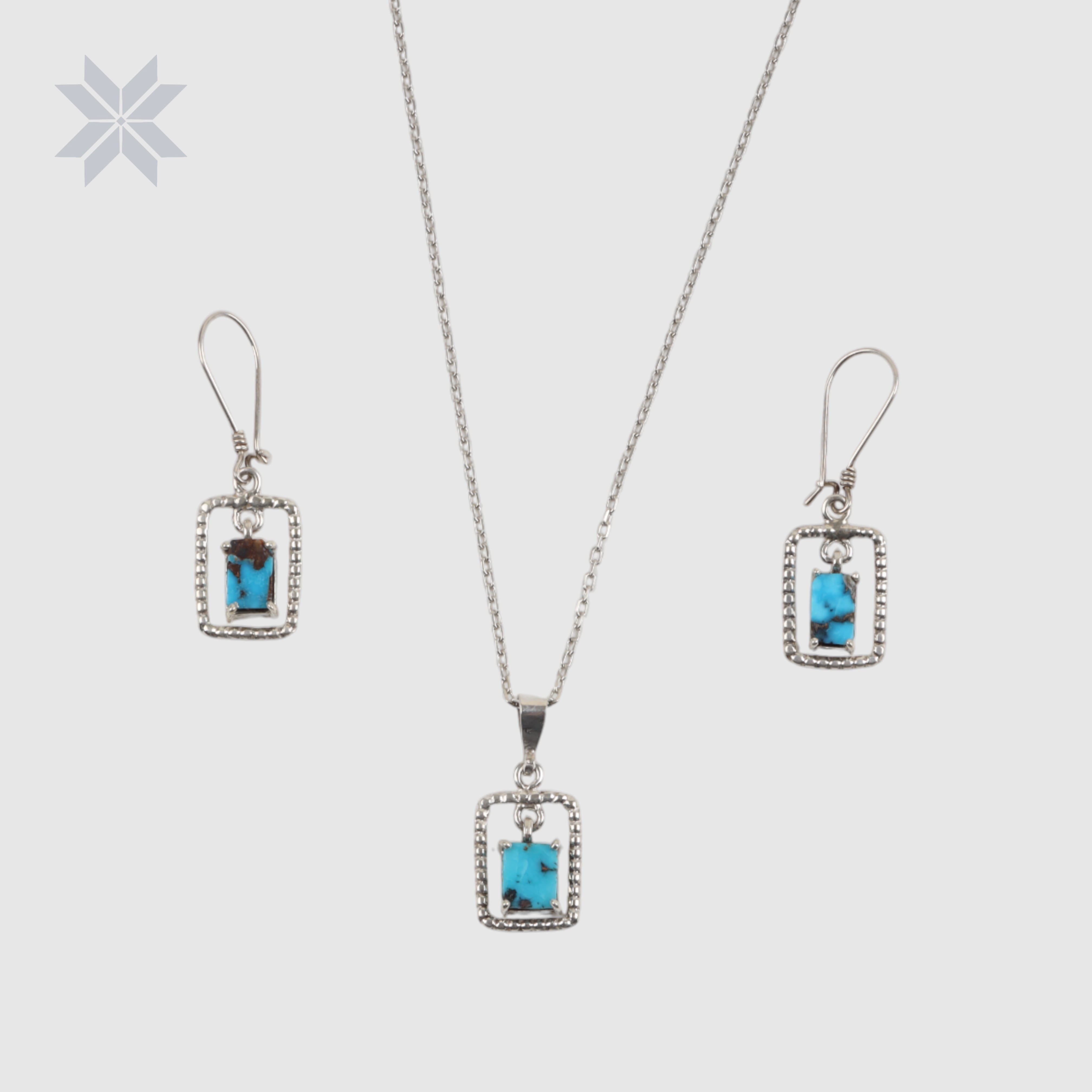 Turquoise Elegance Square Necklace, Earrings and Ring Set