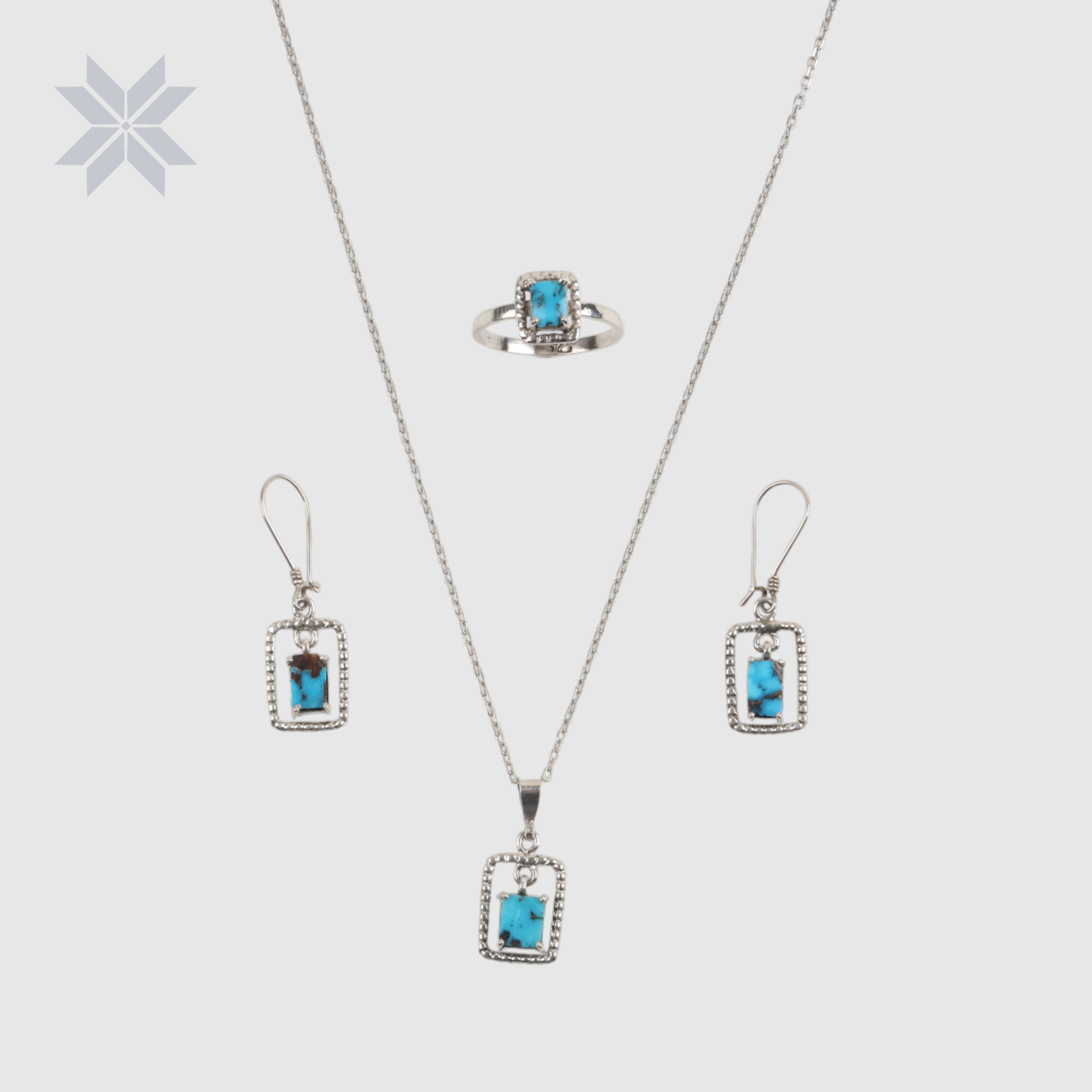 Turquoise Elegance Square Necklace, Earrings and Ring Set