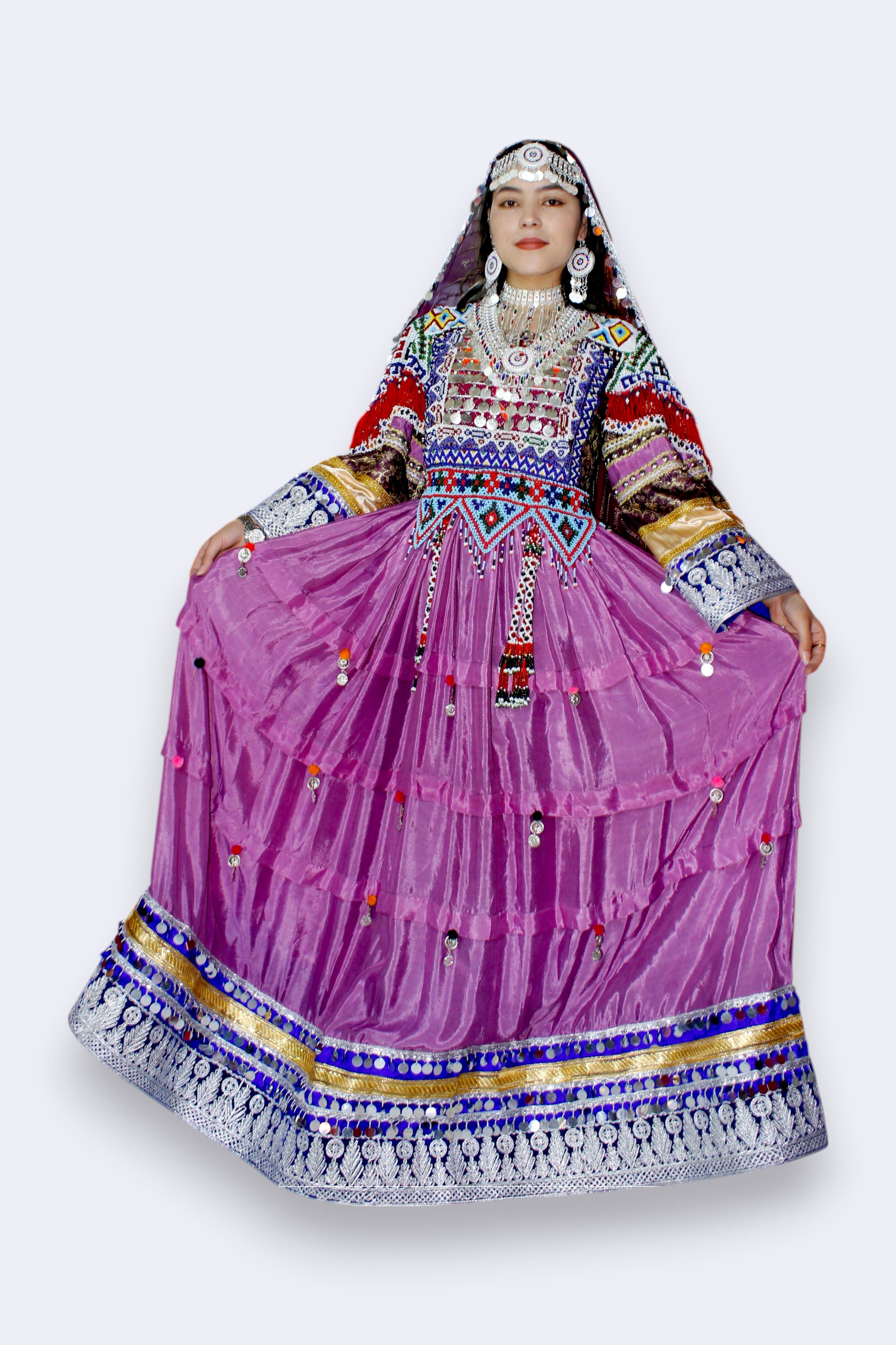 Beautiful Gande Afghani  | Vibrant Purple Afghan Kuchi Dress