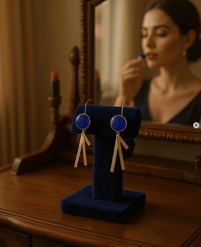 Blue Lapis Stone Earring | Gold Plated Dangle Earrings