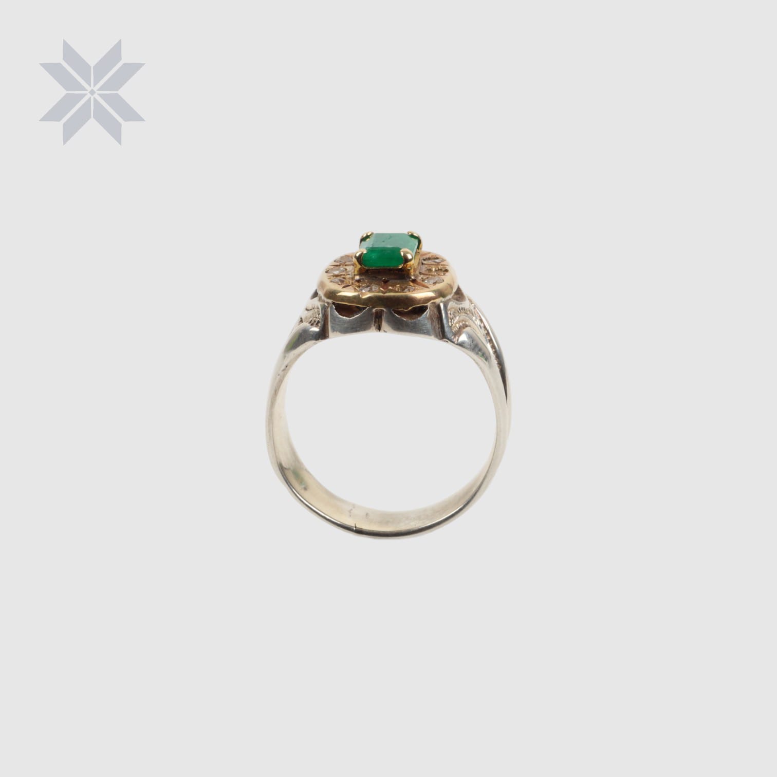 Vintage Emerald Sterling Silver Men Ring