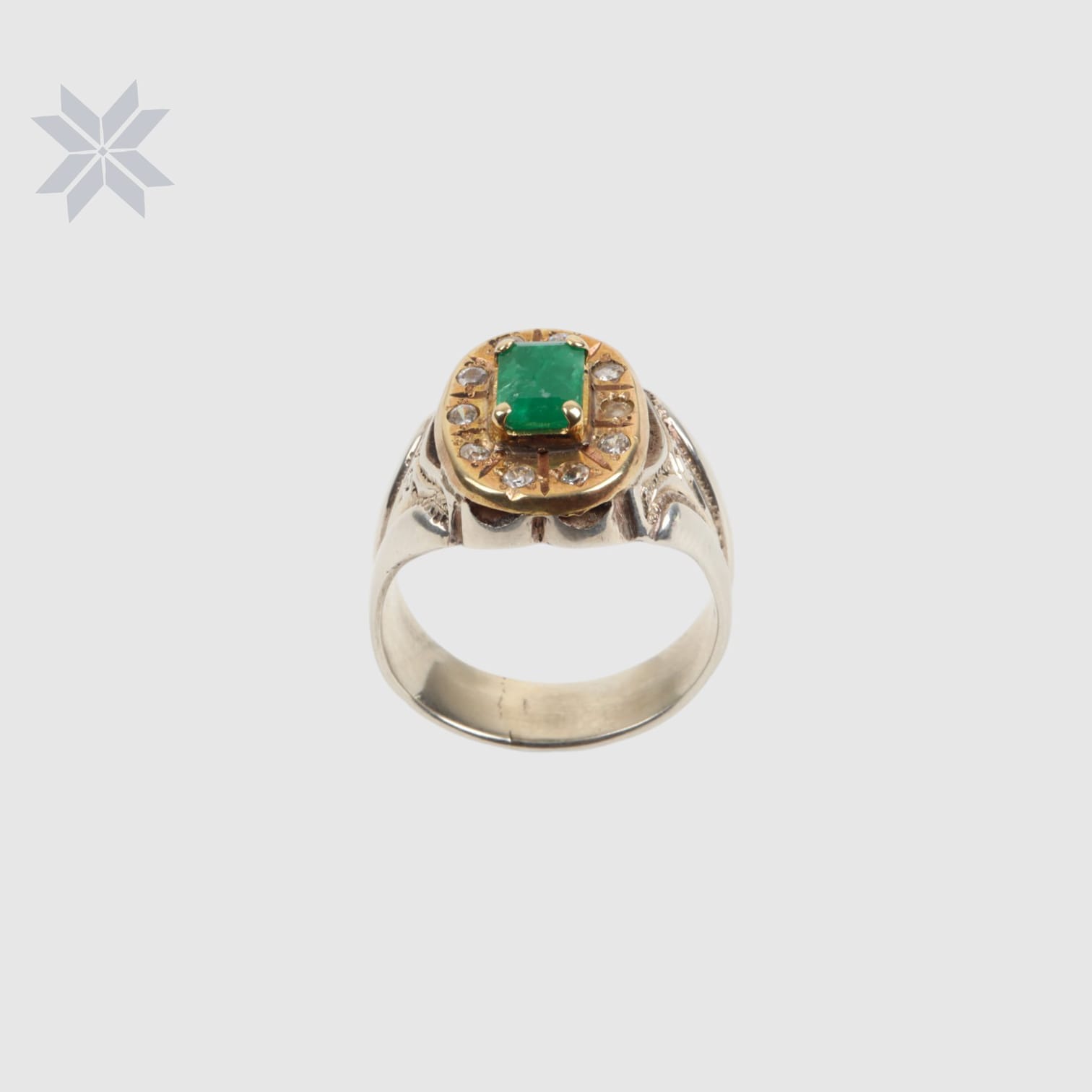 Vintage Emerald Sterling Silver Men Ring