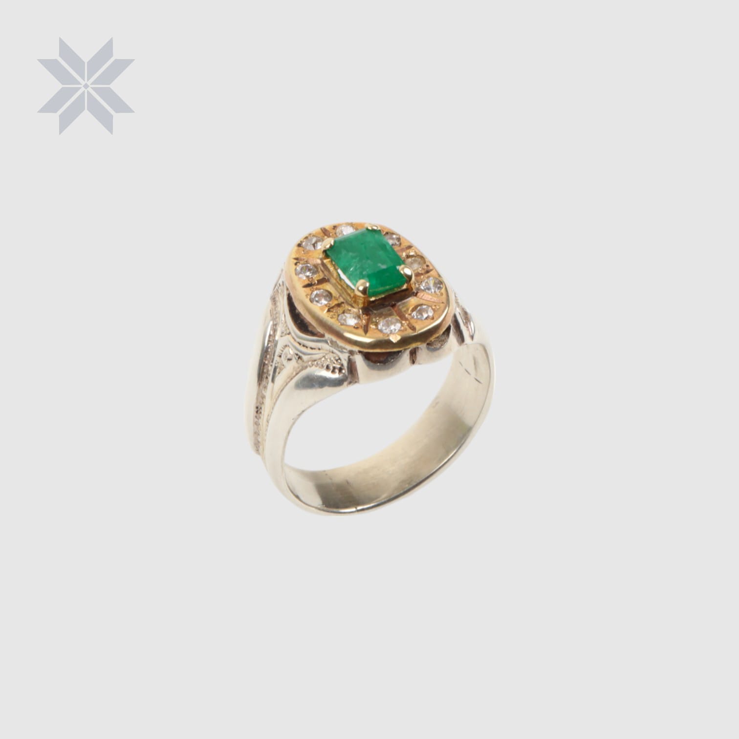 Vintage Emerald Sterling Silver Men Ring