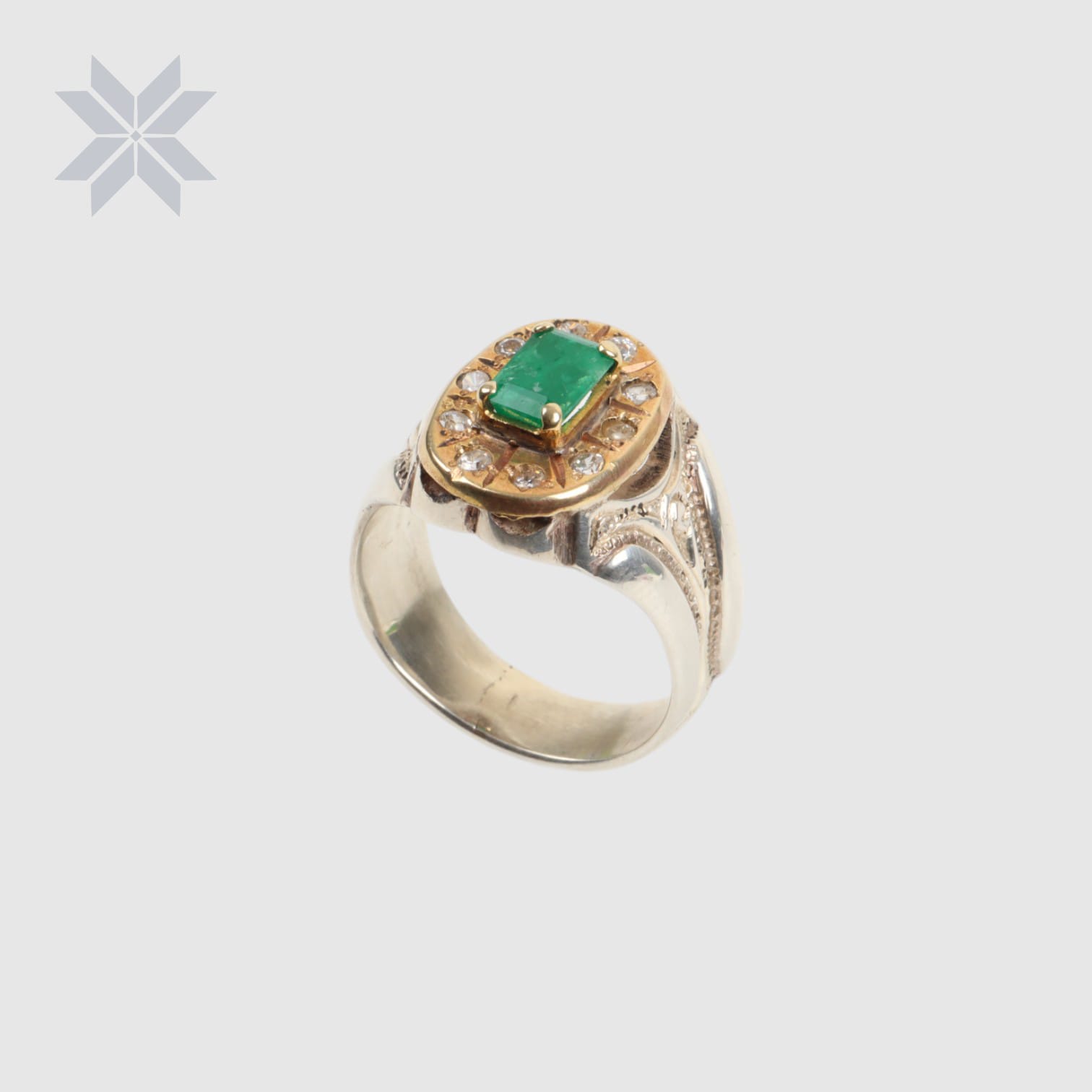 Vintage Emerald Sterling Silver Men Ring
