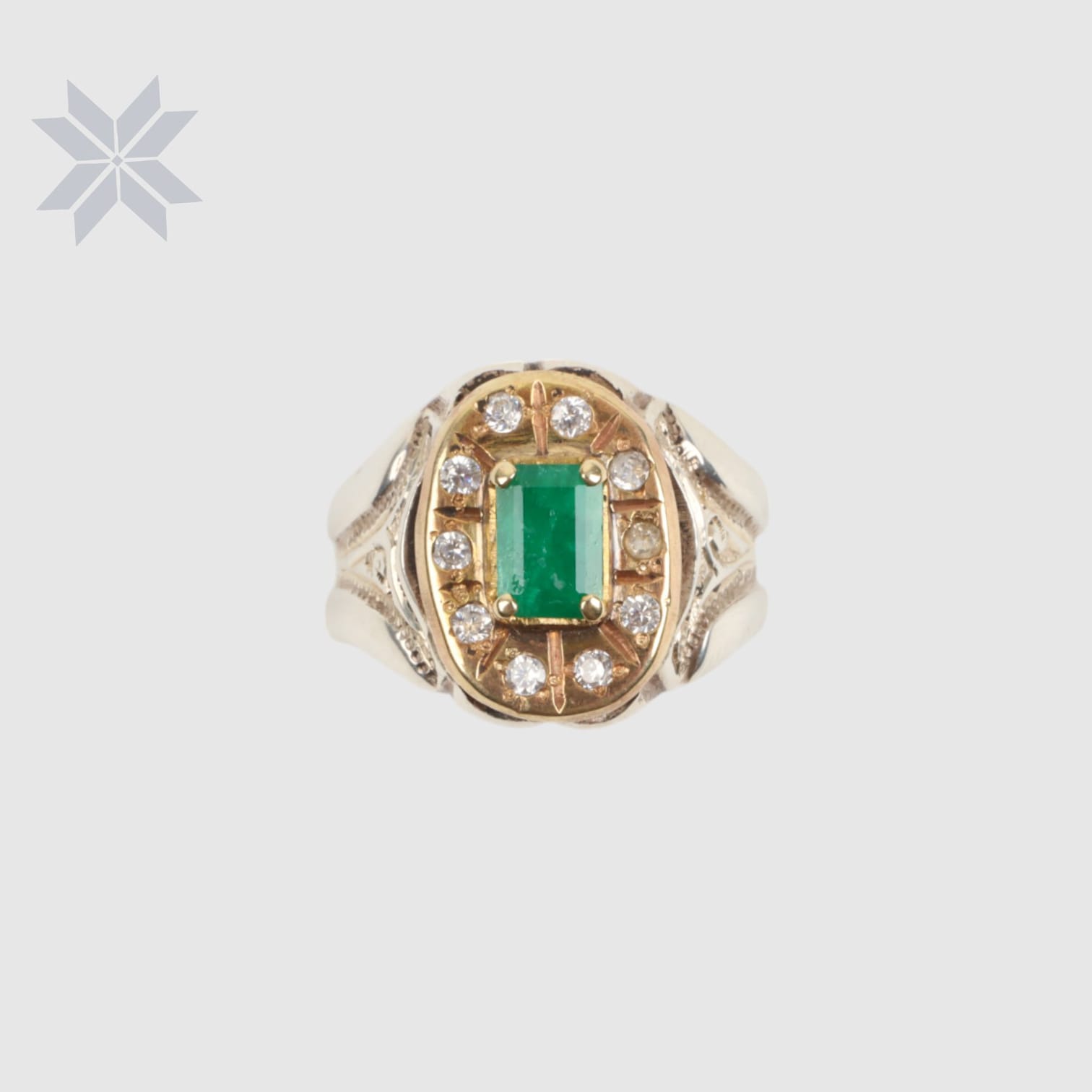 Vintage Emerald Sterling Silver Men Ring