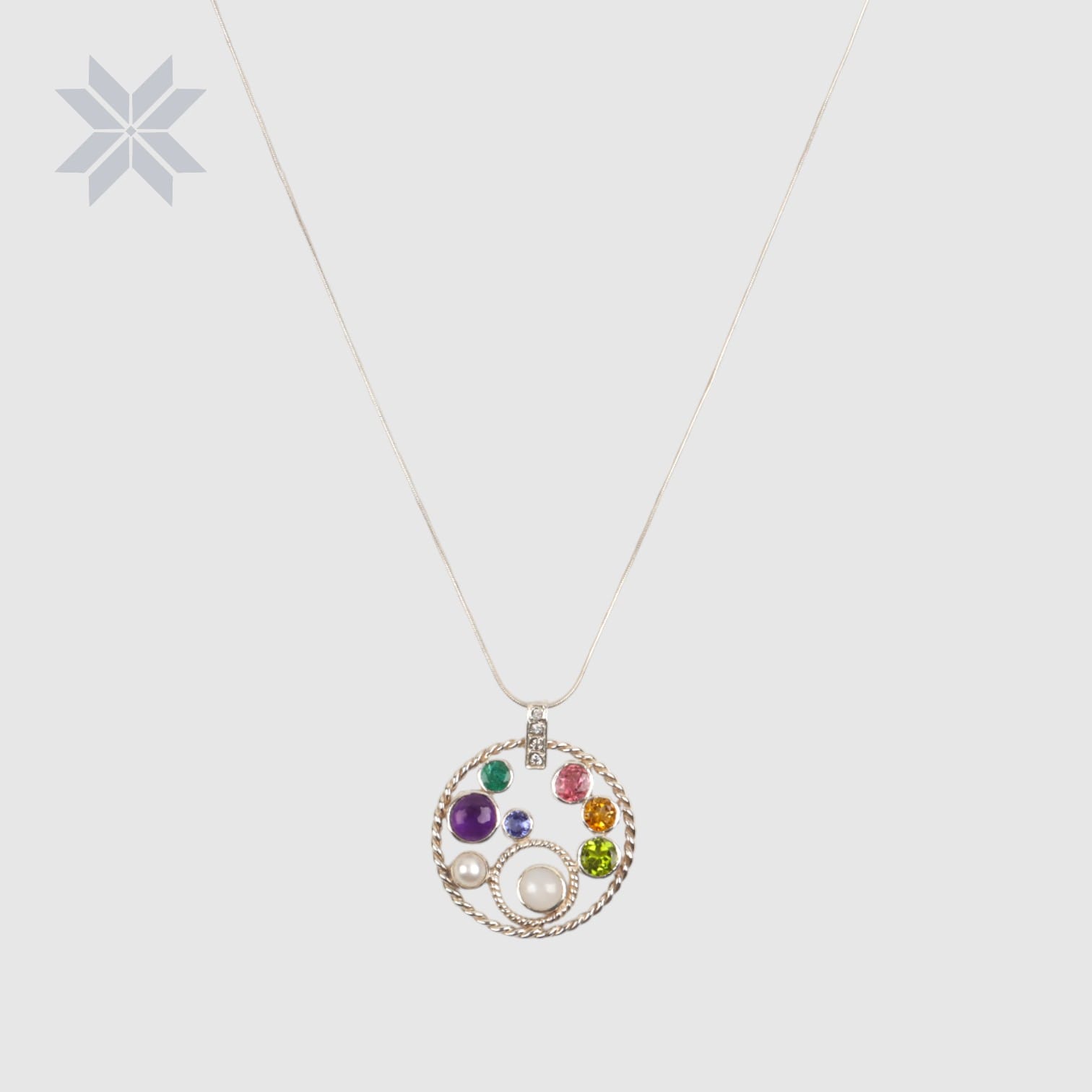 Seven Stone Sterling Silver Pendant Necklace