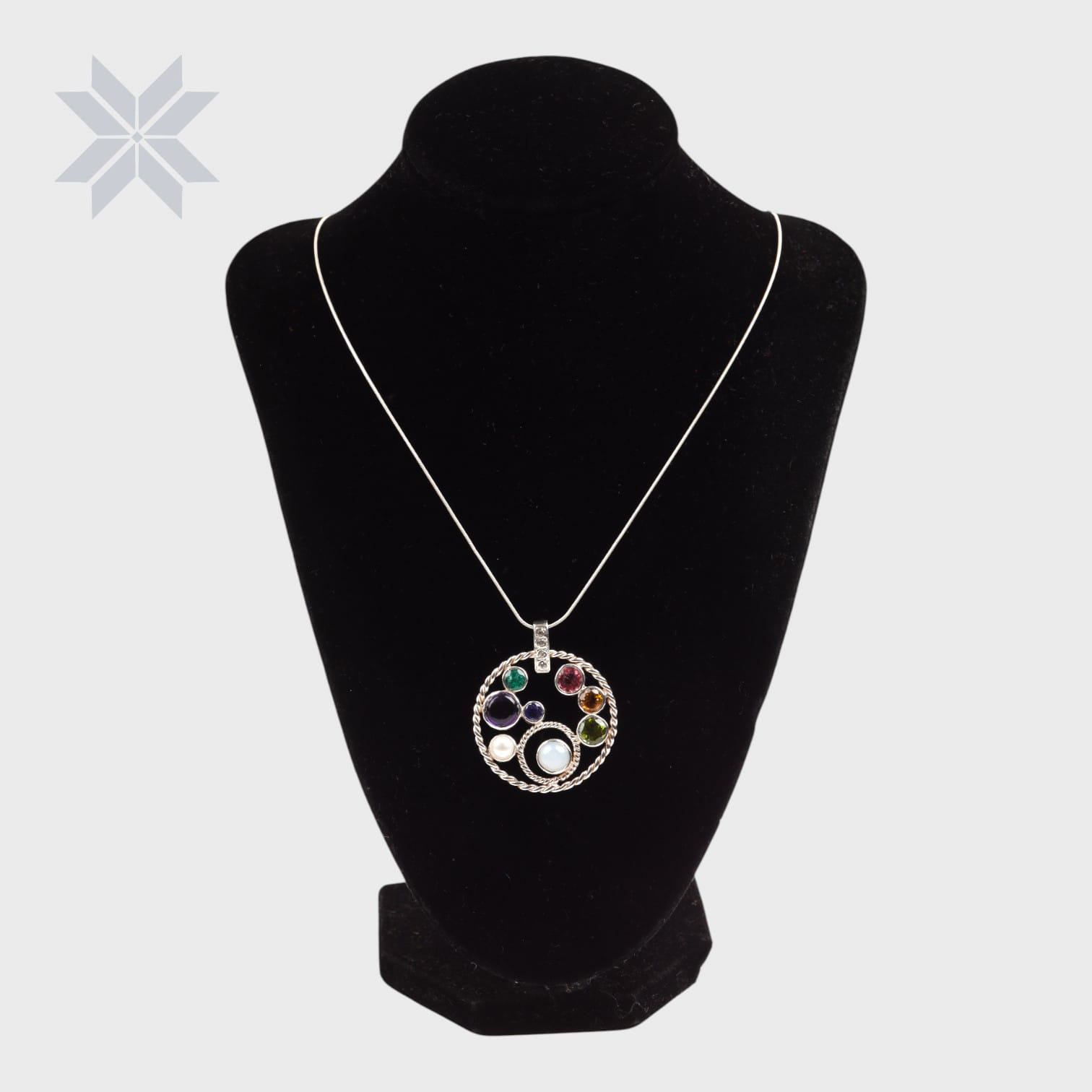 Seven Stone Sterling Silver Pendant Necklace
