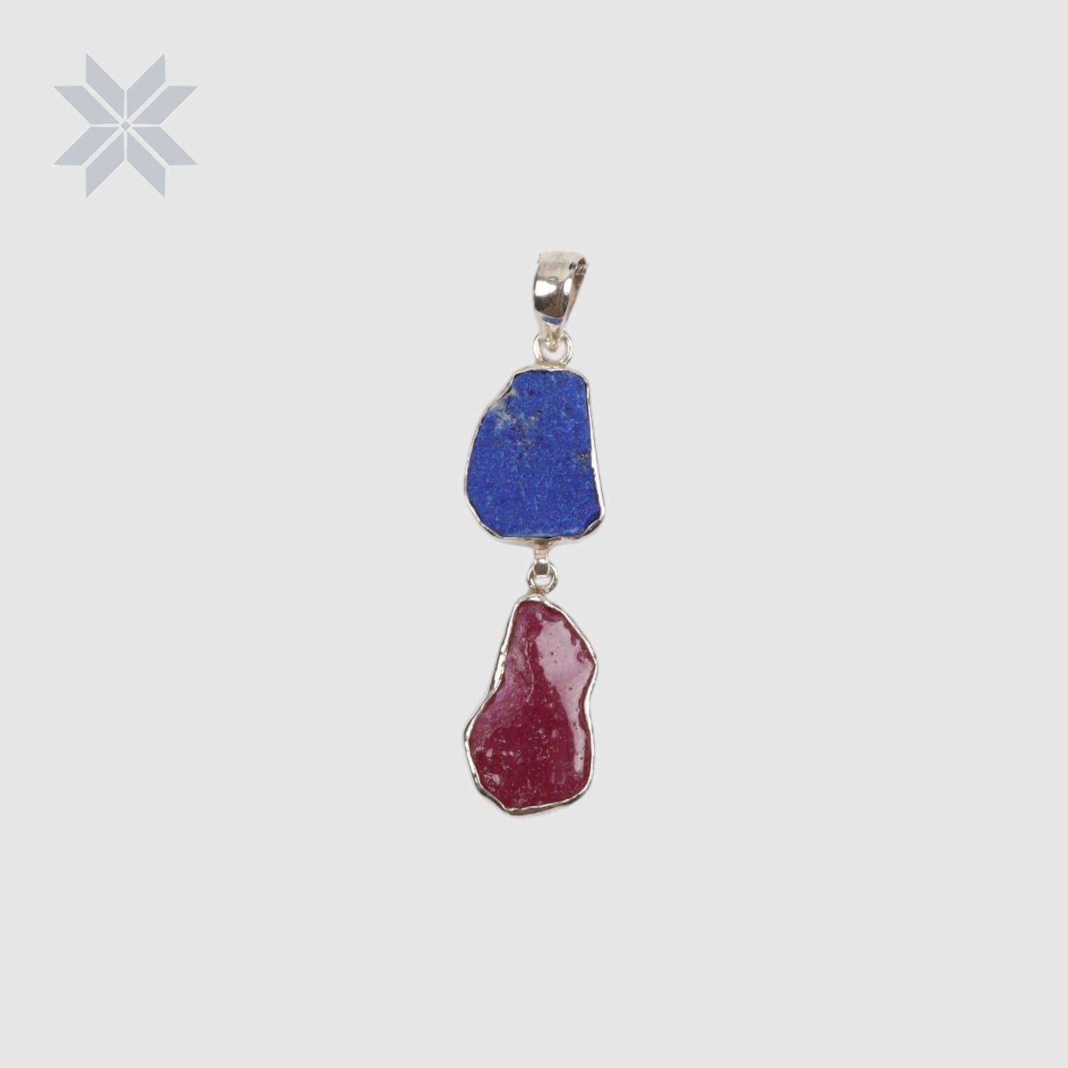 Two Stone Rough Cut Necklace – Lapis & Ruby | Boho Pendant | 925 Sterling Silver