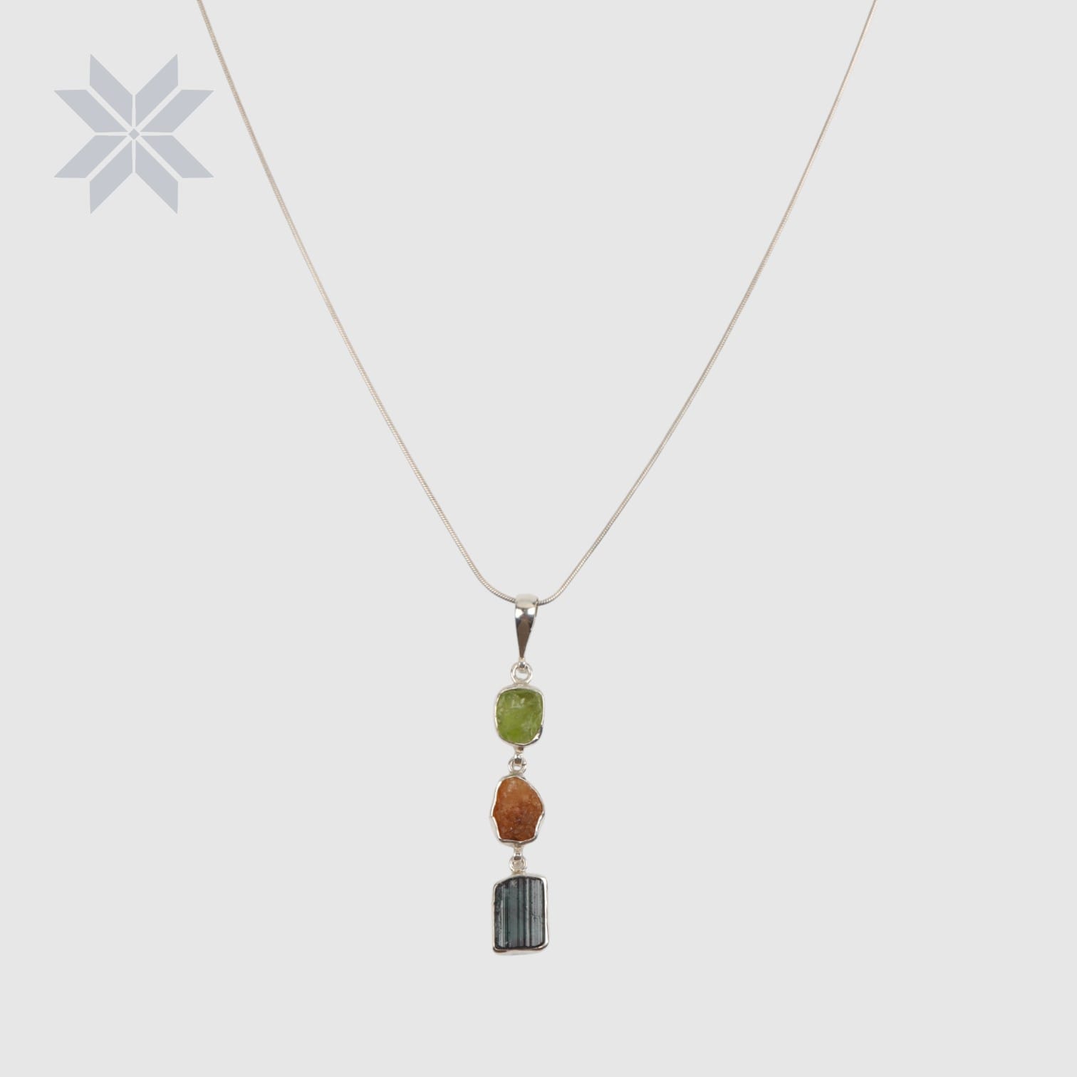 Three Stone Necklace – Peridot, Garnet & Tourmaline