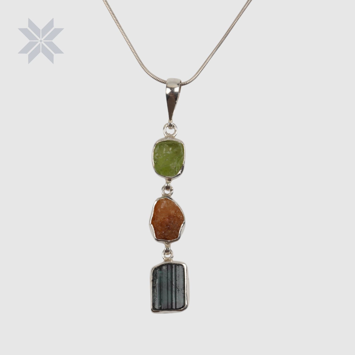 Three Stone Necklace – Peridot, Garnet & Tourmaline