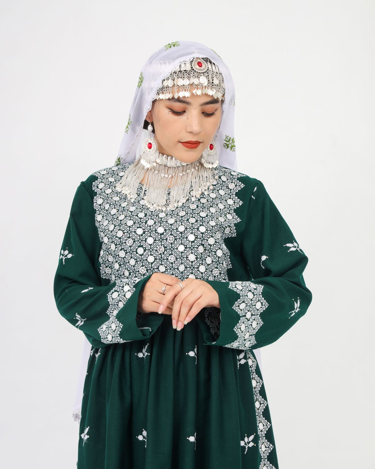 Green Dress Hazaragi Short Dress with Embroidery and Mirror Work