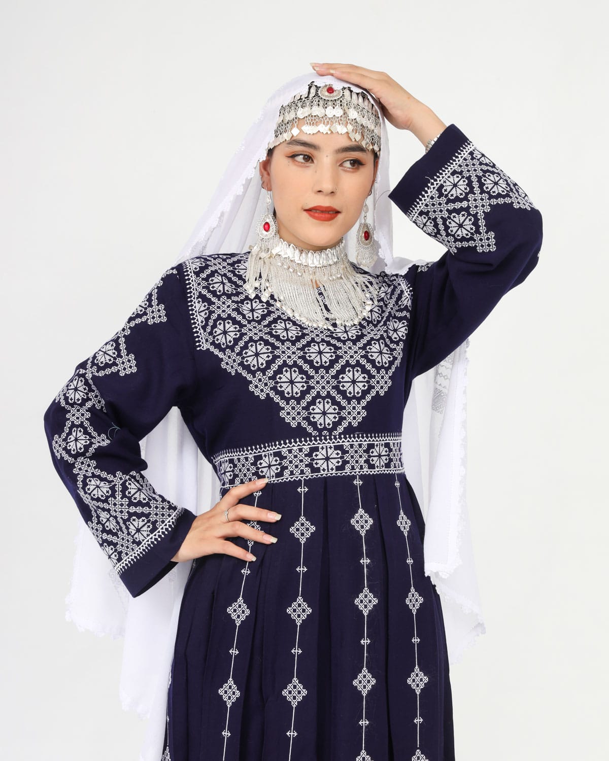 Hazaragi Short Dress with Embroidered Shawl – Deep Navy Cotton