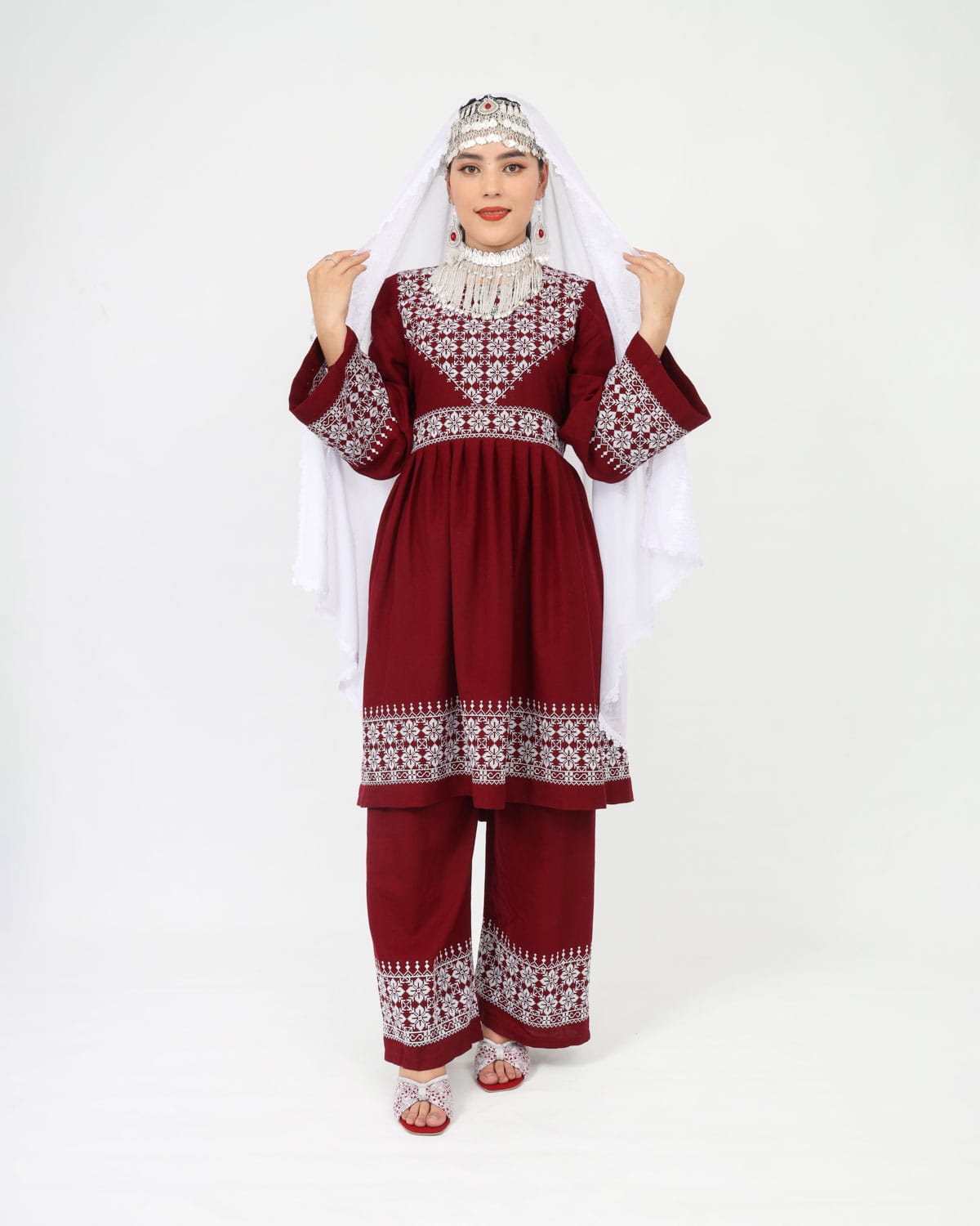 Hazaragi Short Dress with Embroidered Shawl