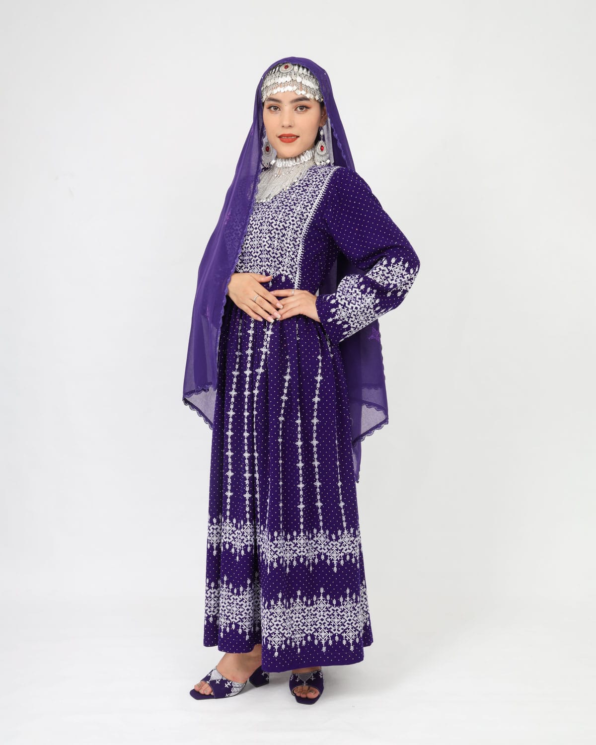 Hazaragi Long Dress with Mirror Work & Embroidered Shawl – Cotton Fabric
