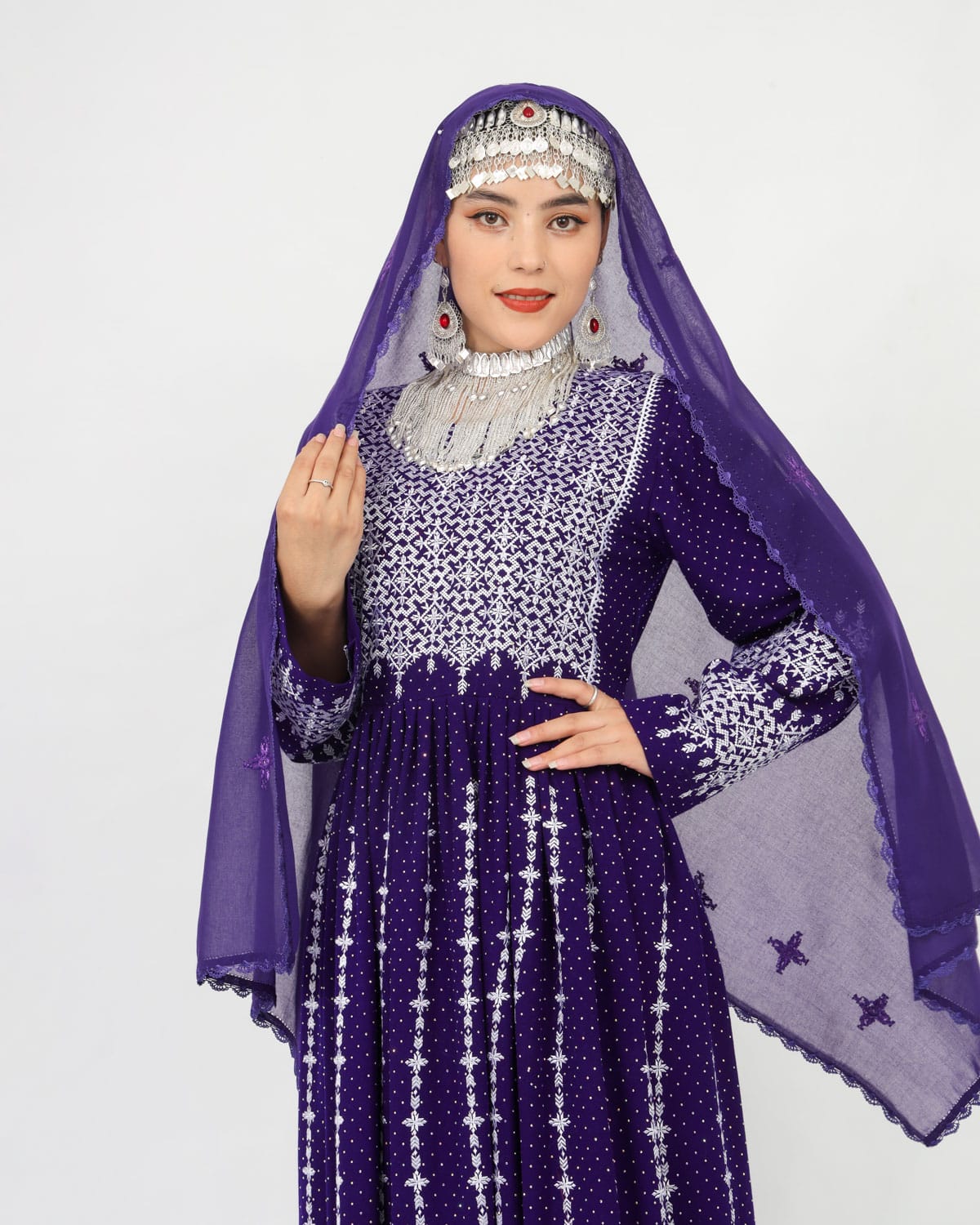 Hazaragi Long Dress with Mirror Work & Embroidered Shawl – Cotton Fabric